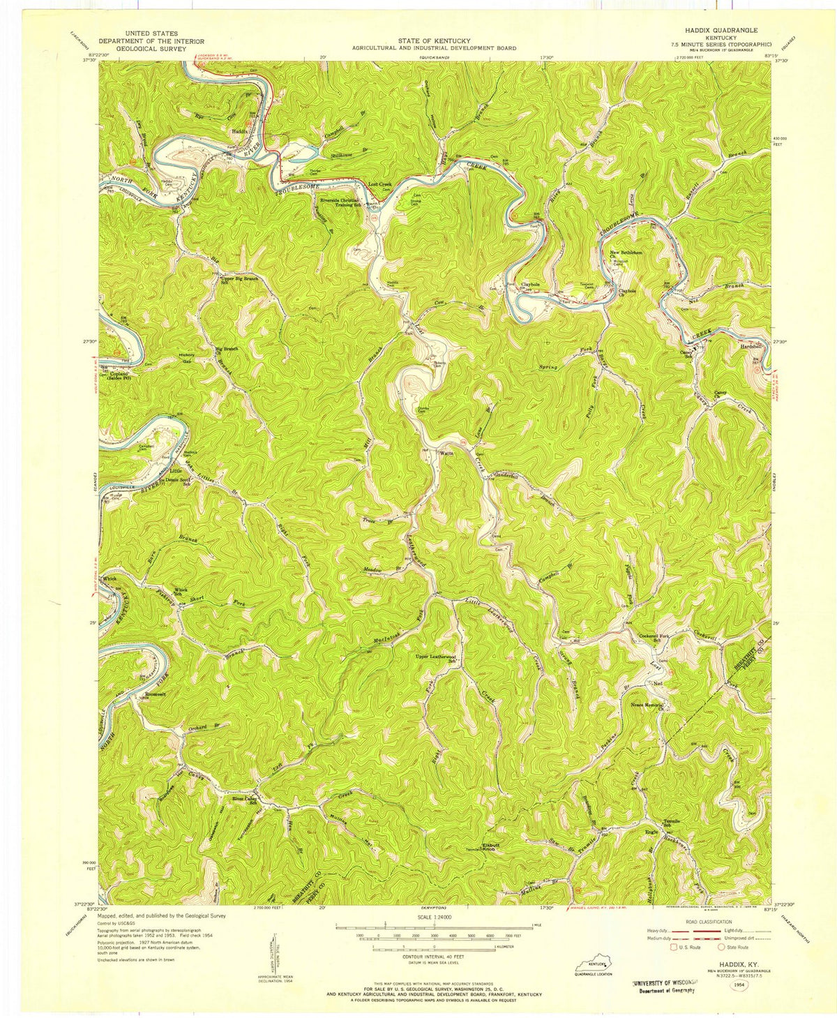 1954 Haddix, KY - Kentucky - USGS Topographic Map