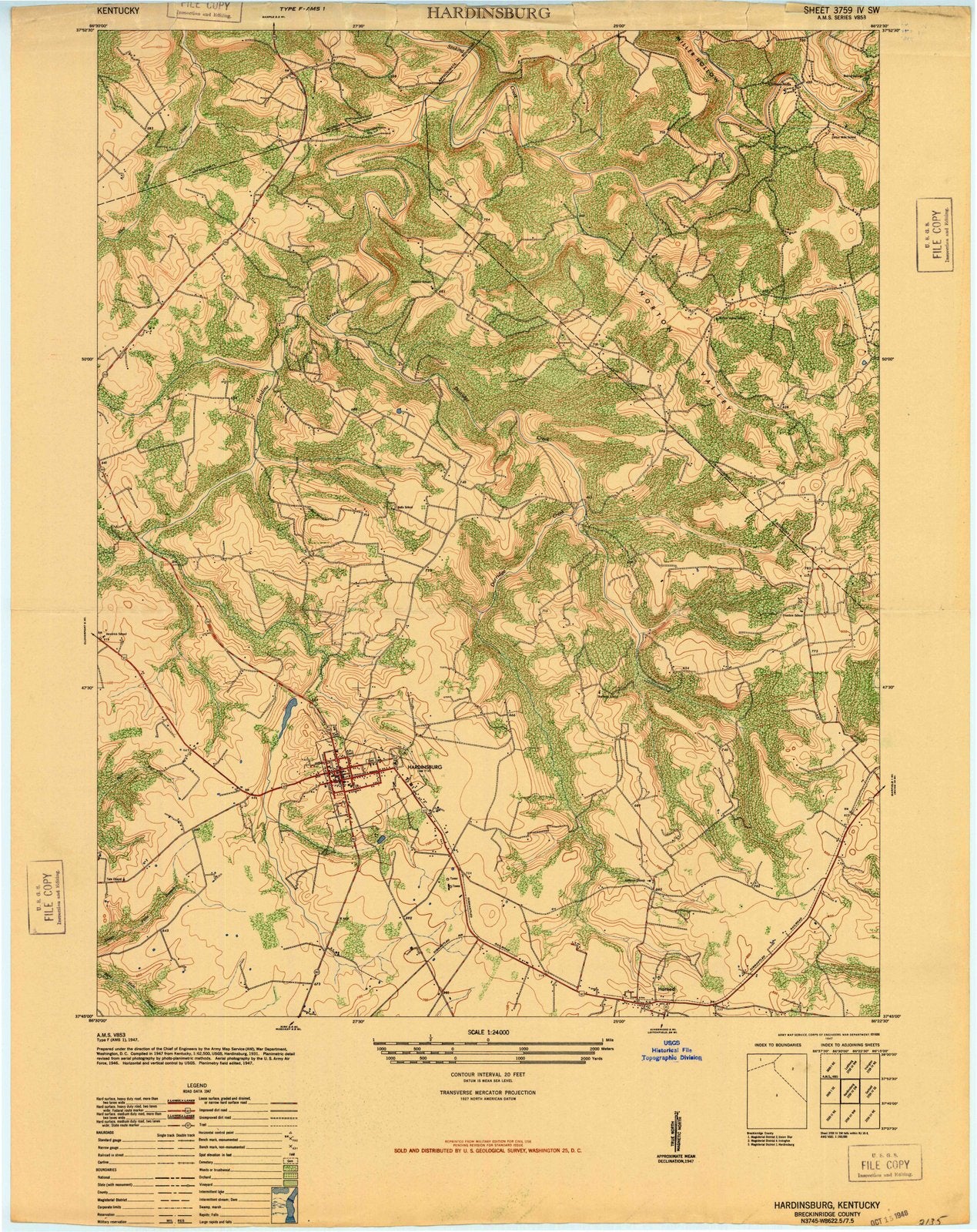 1947 Hardinsburg, KY - Kentucky - USGS Topographic Map
