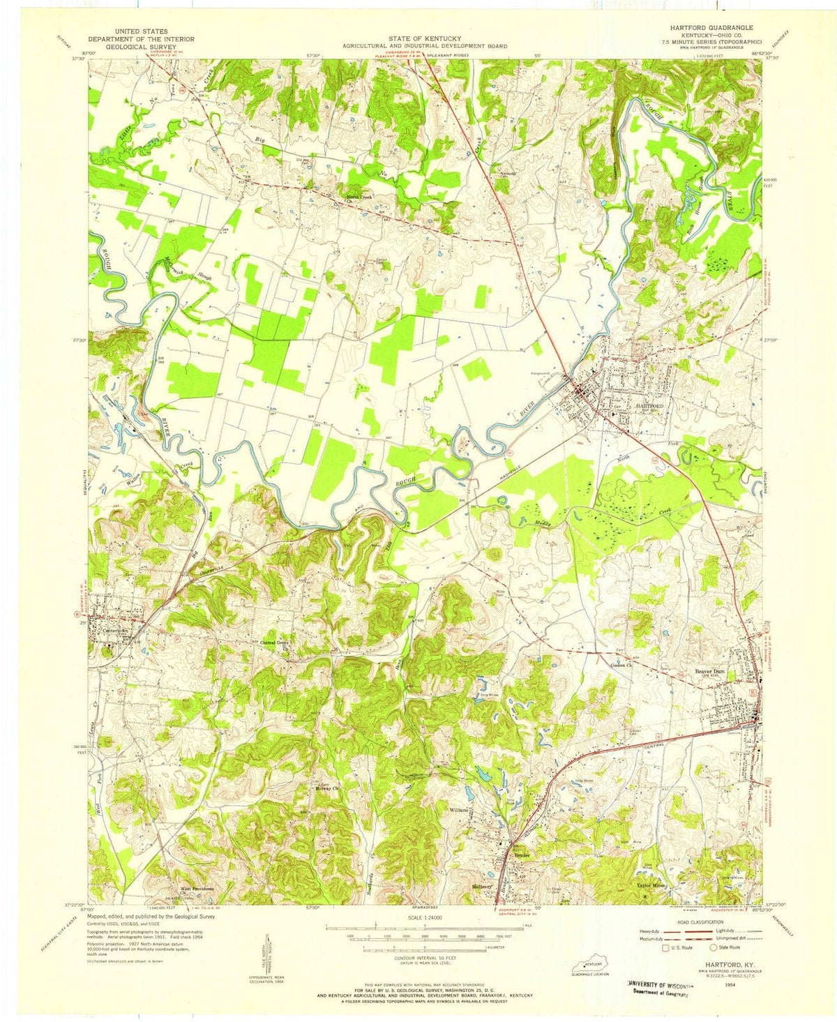 1954 Hartford, KY - Kentucky - USGS Topographic Map