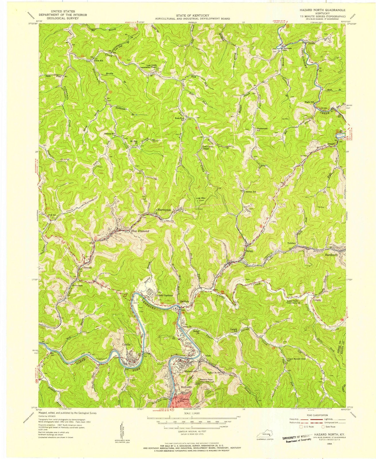 1954 Hazard North, KY - Kentucky - USGS Topographic Map