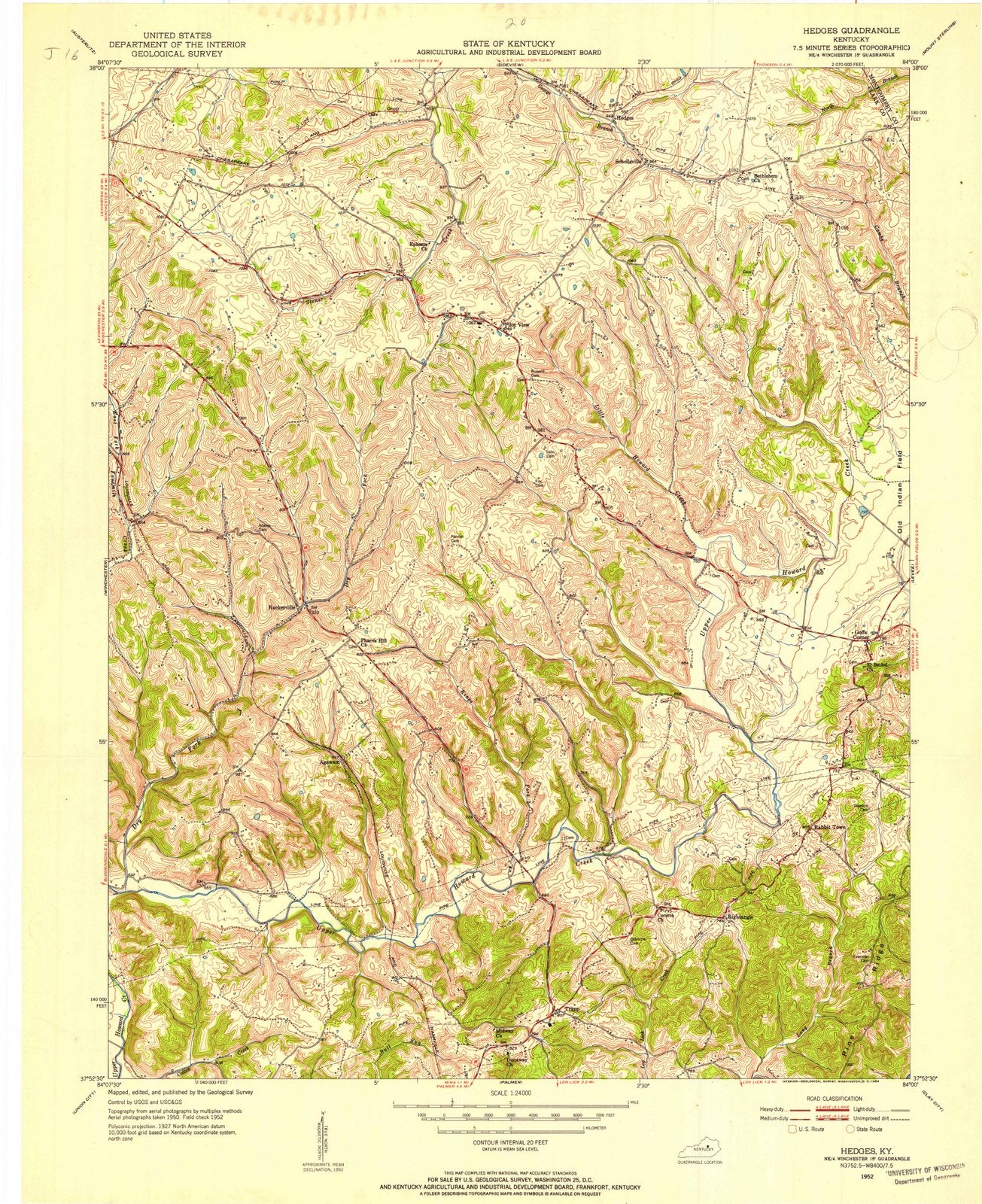 1952 Hedges, KY - Kentucky - USGS Topographic Map
