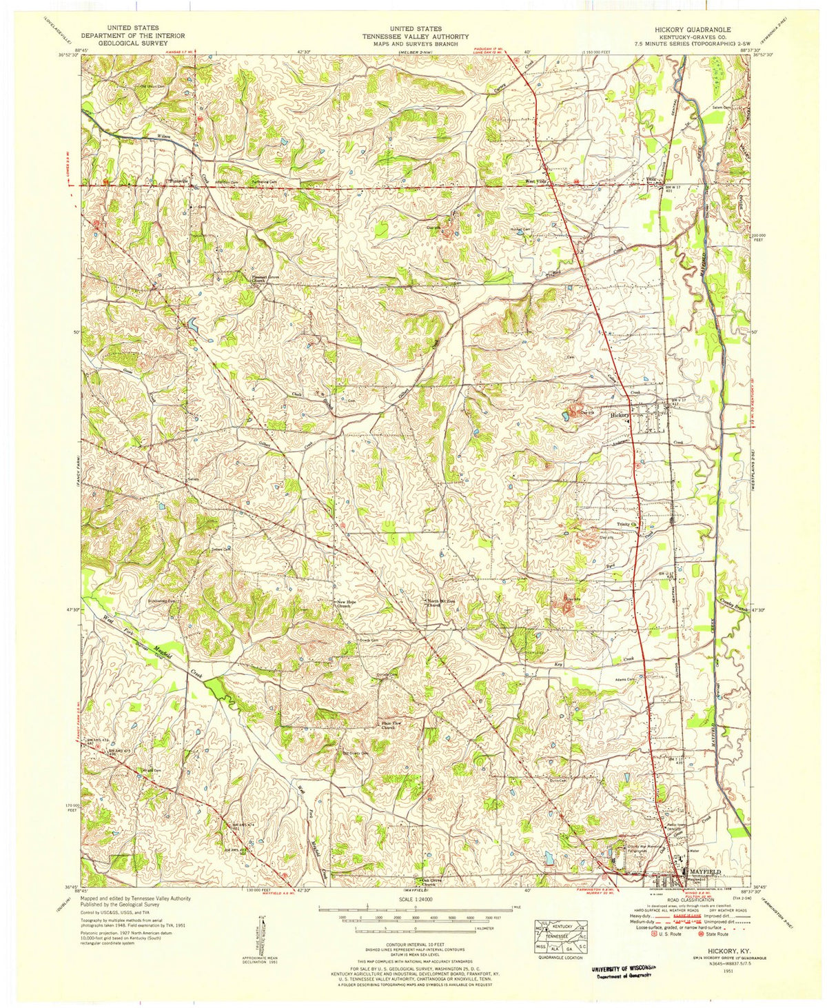 1951 Hickory, KY - Kentucky - USGS Topographic Map