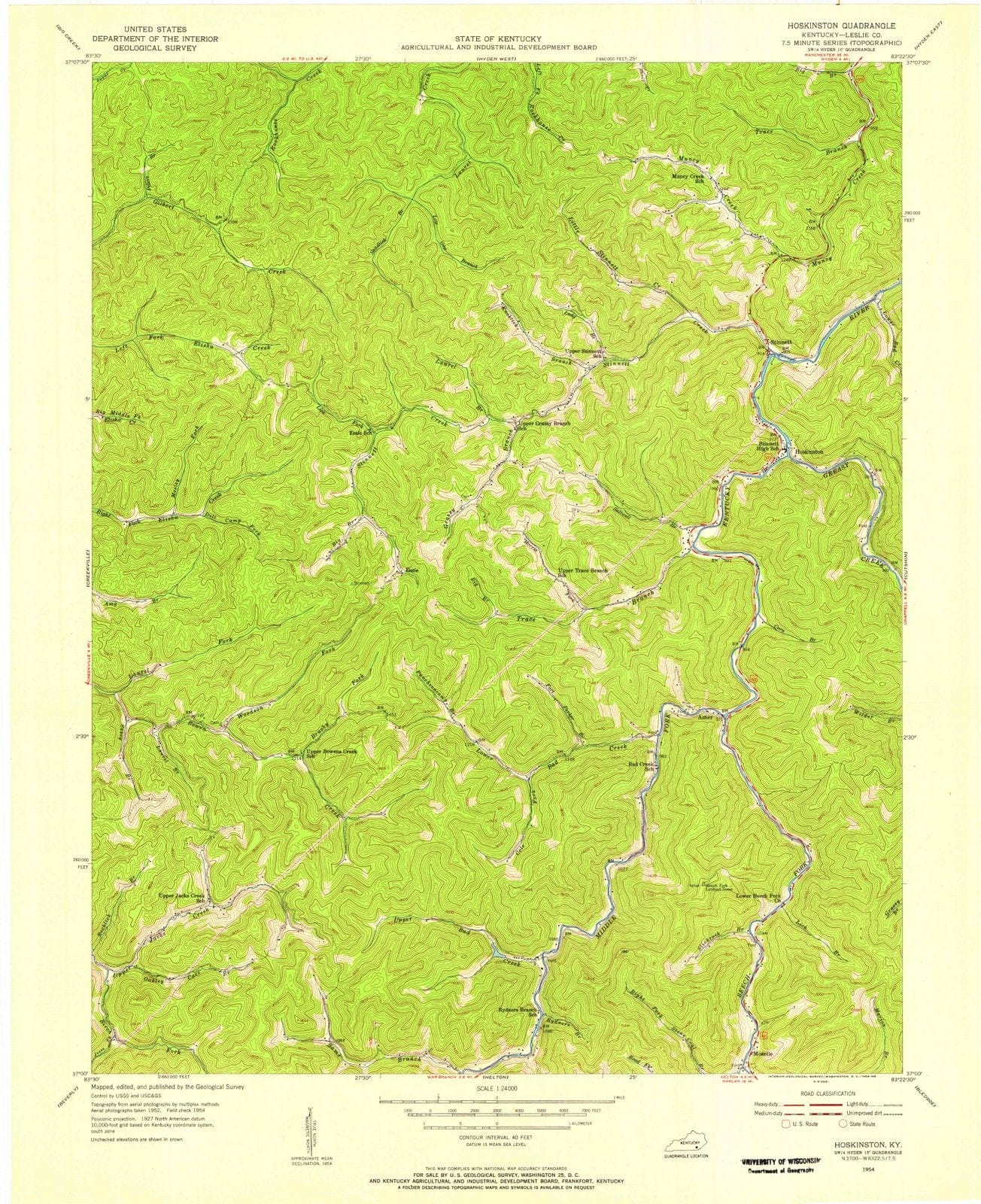 1954 Hoskinston, KY - Kentucky - USGS Topographic Map