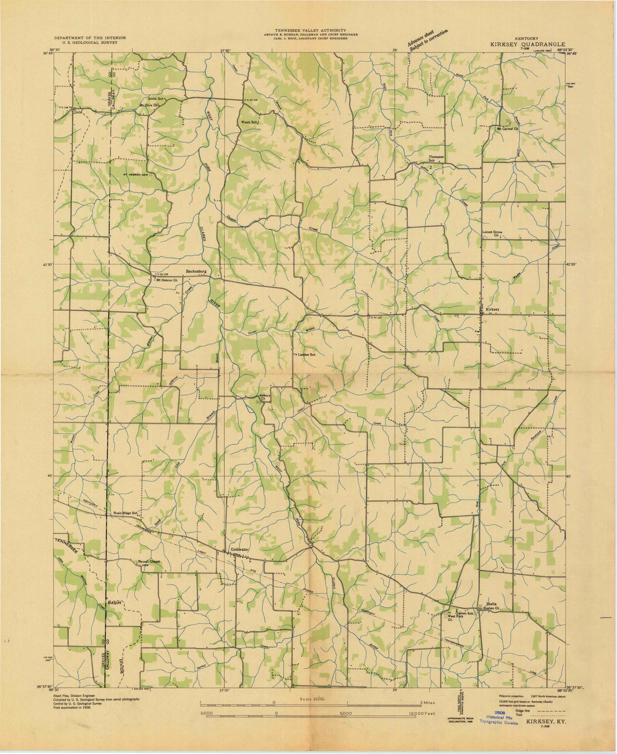 1936 Kirksey, KY - Kentucky - USGS Topographic Map