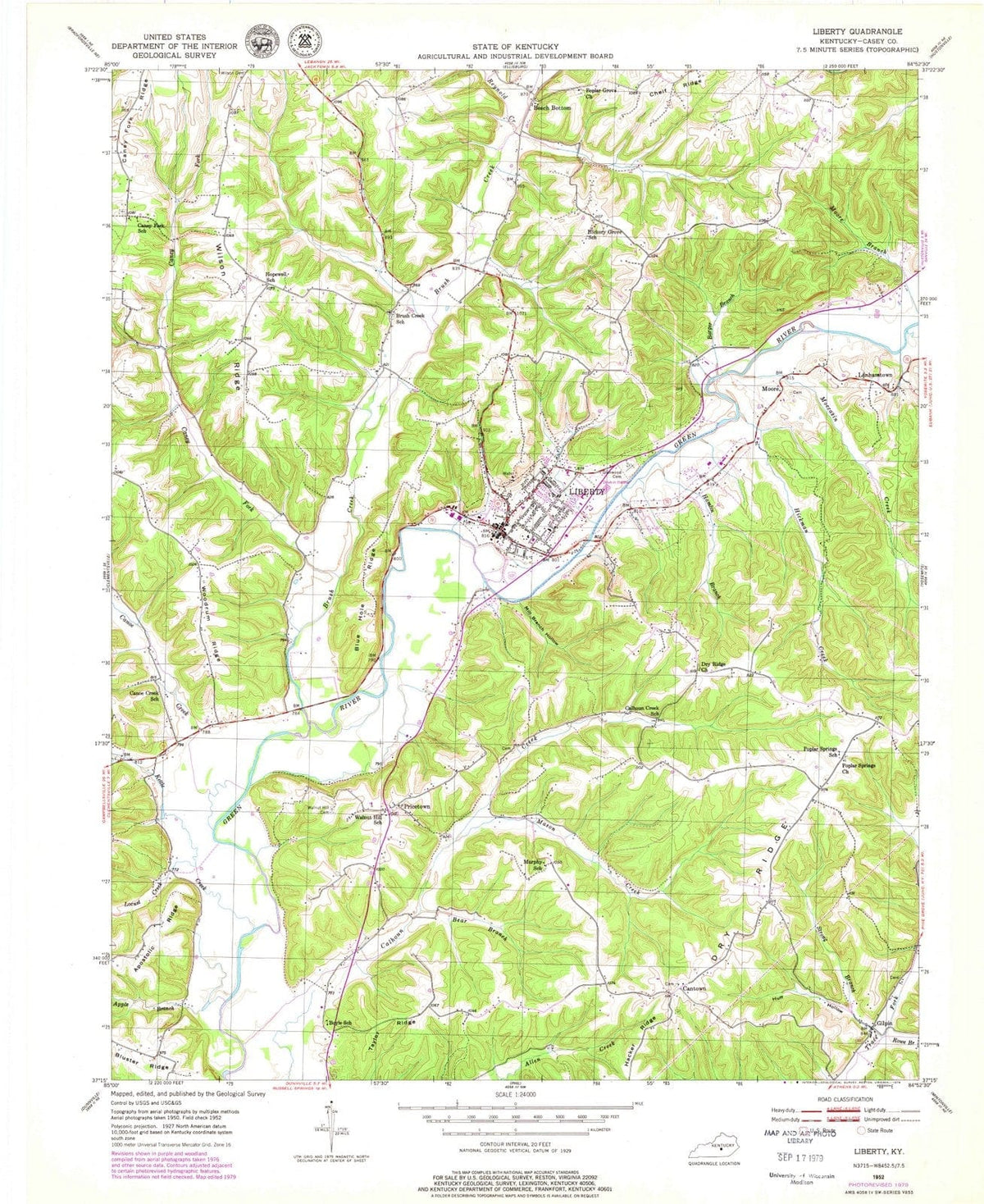 1952 Liberty, KY - Kentucky - USGS Topographic Map