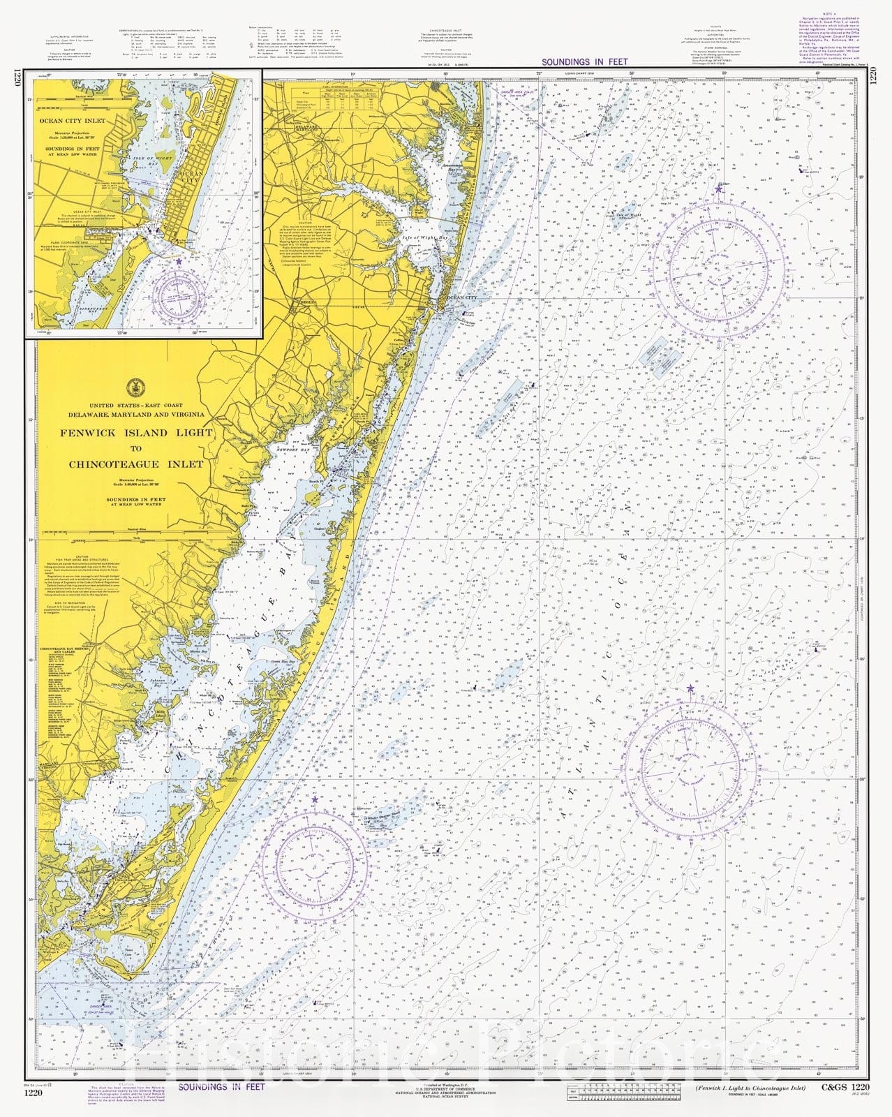 Historic Nautical Map - Fenwick I. Light To Chincoteague Inlet, 1973 NOAA Chart - Maryland (MD) - Vintage Wall Art
