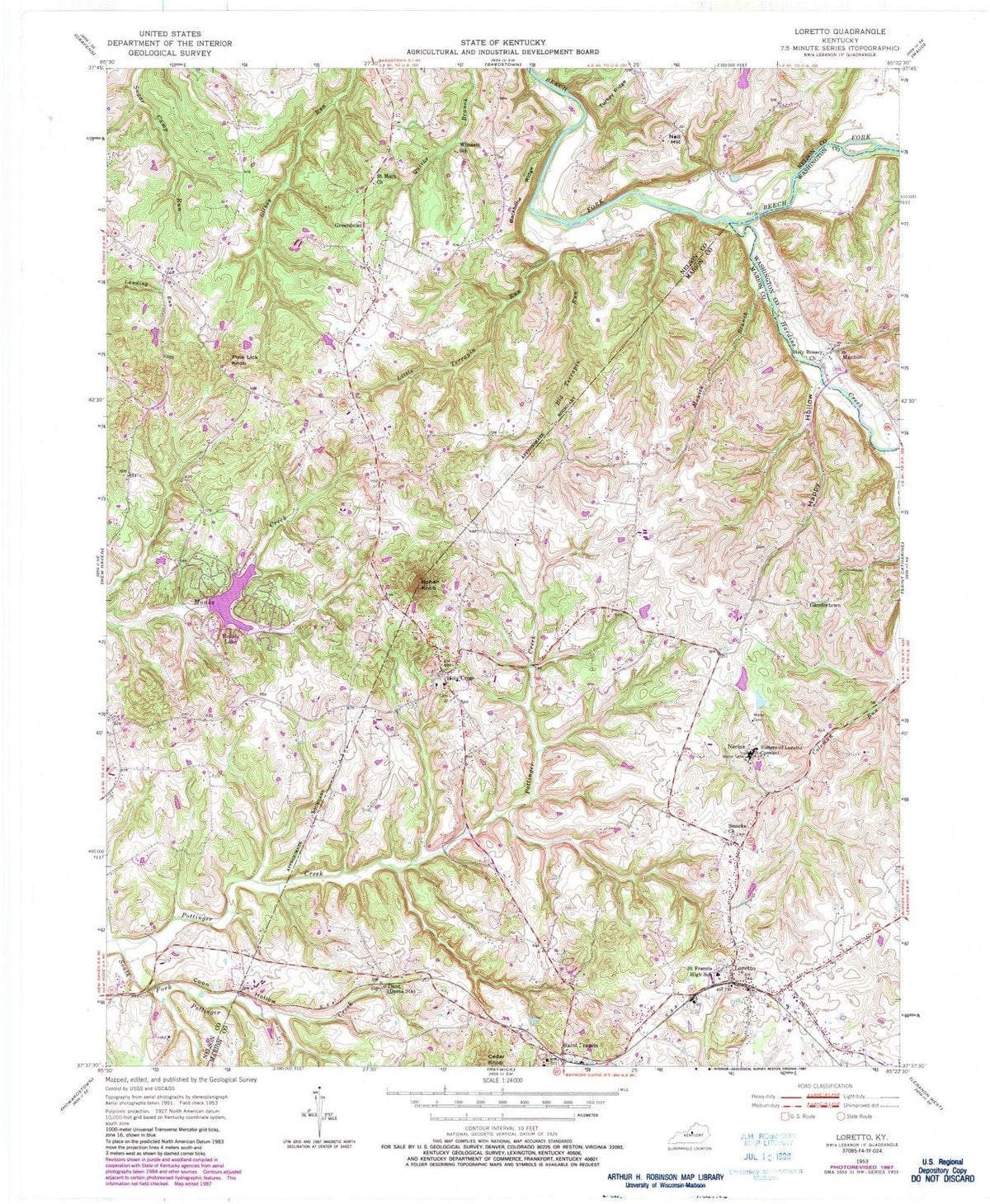 1953 Loretto, KY - Kentucky - USGS Topographic Map