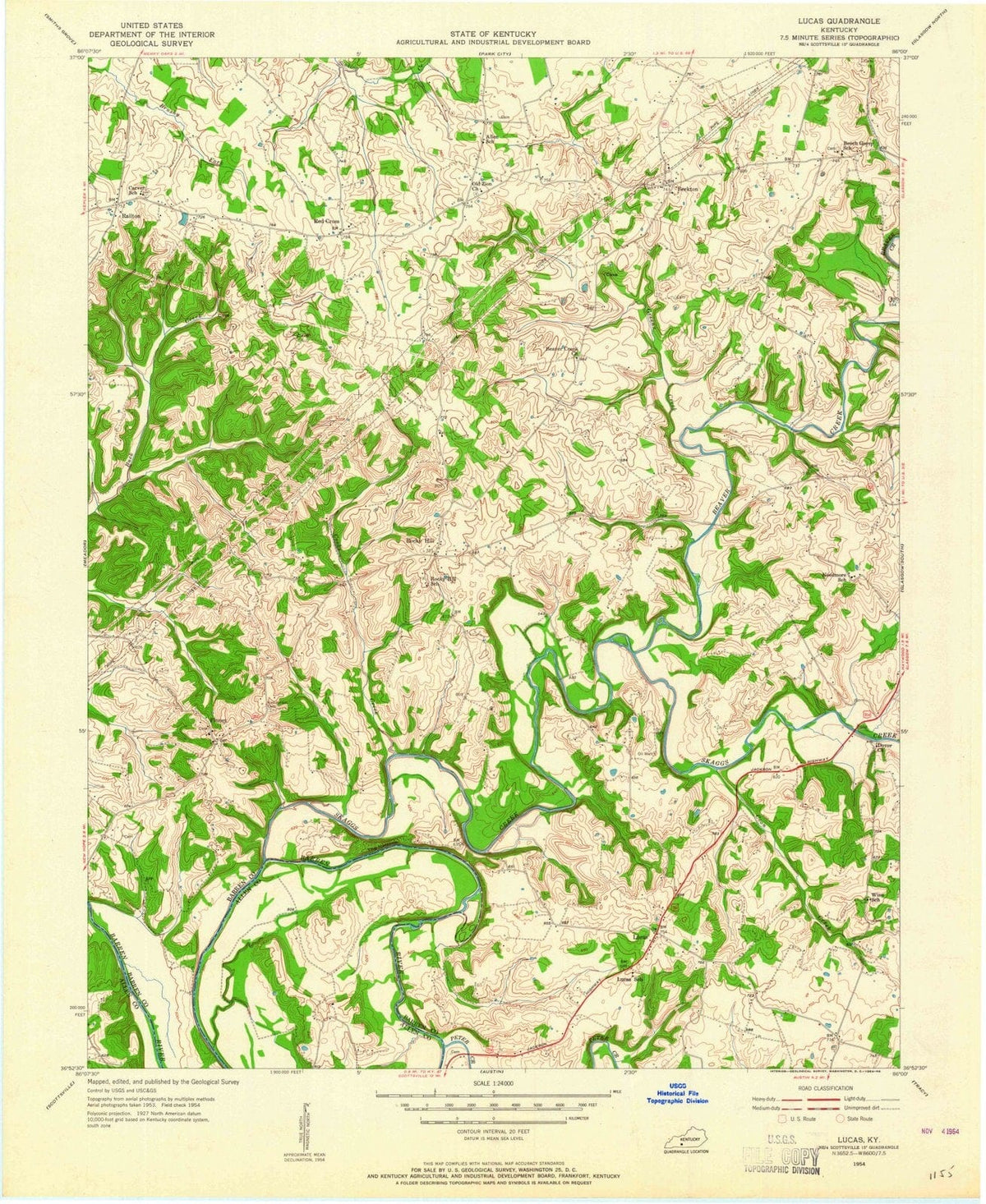 1954 Lucas, KY - Kentucky - USGS Topographic Map