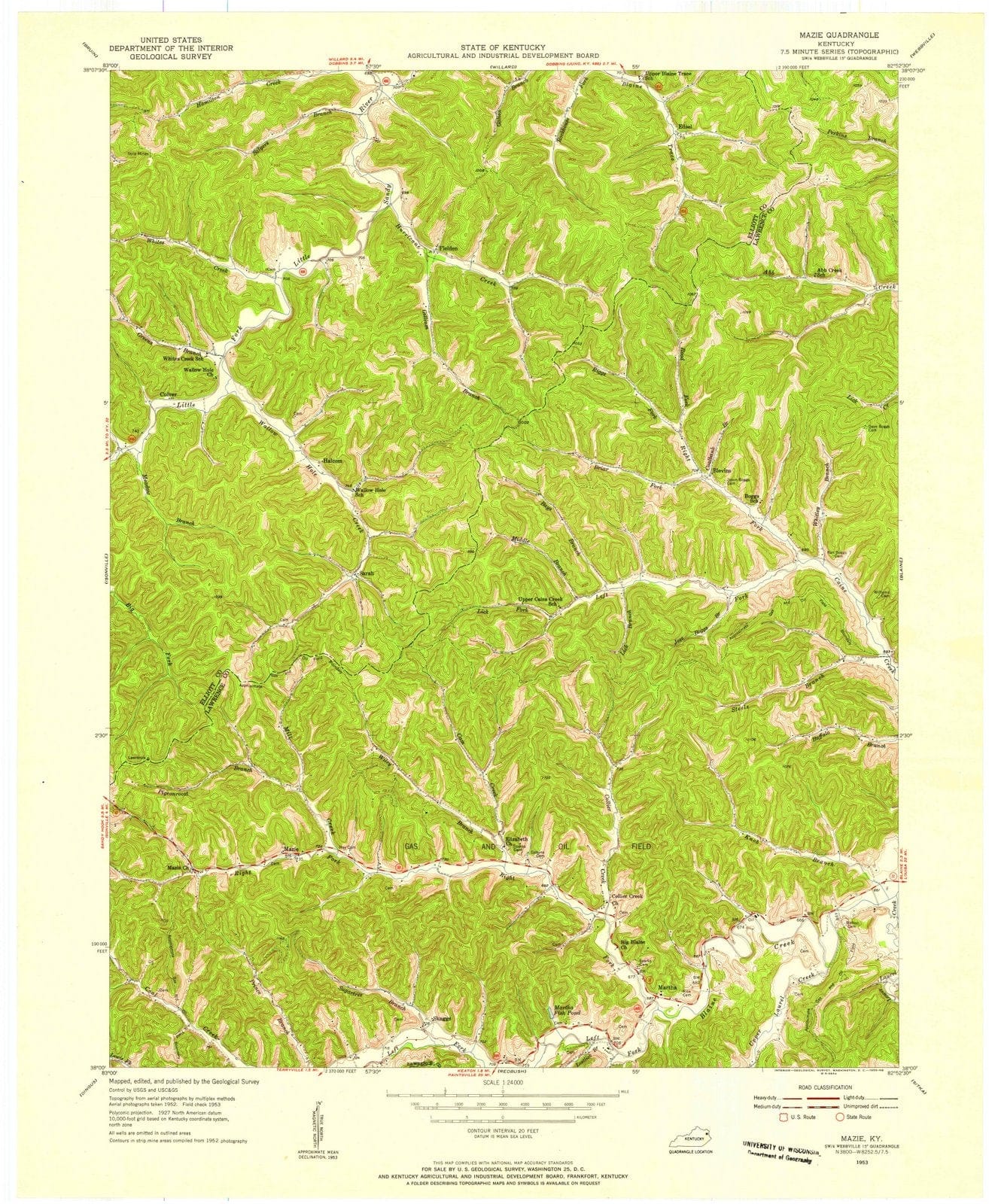 1953 Mazie, KY - Kentucky - USGS Topographic Map