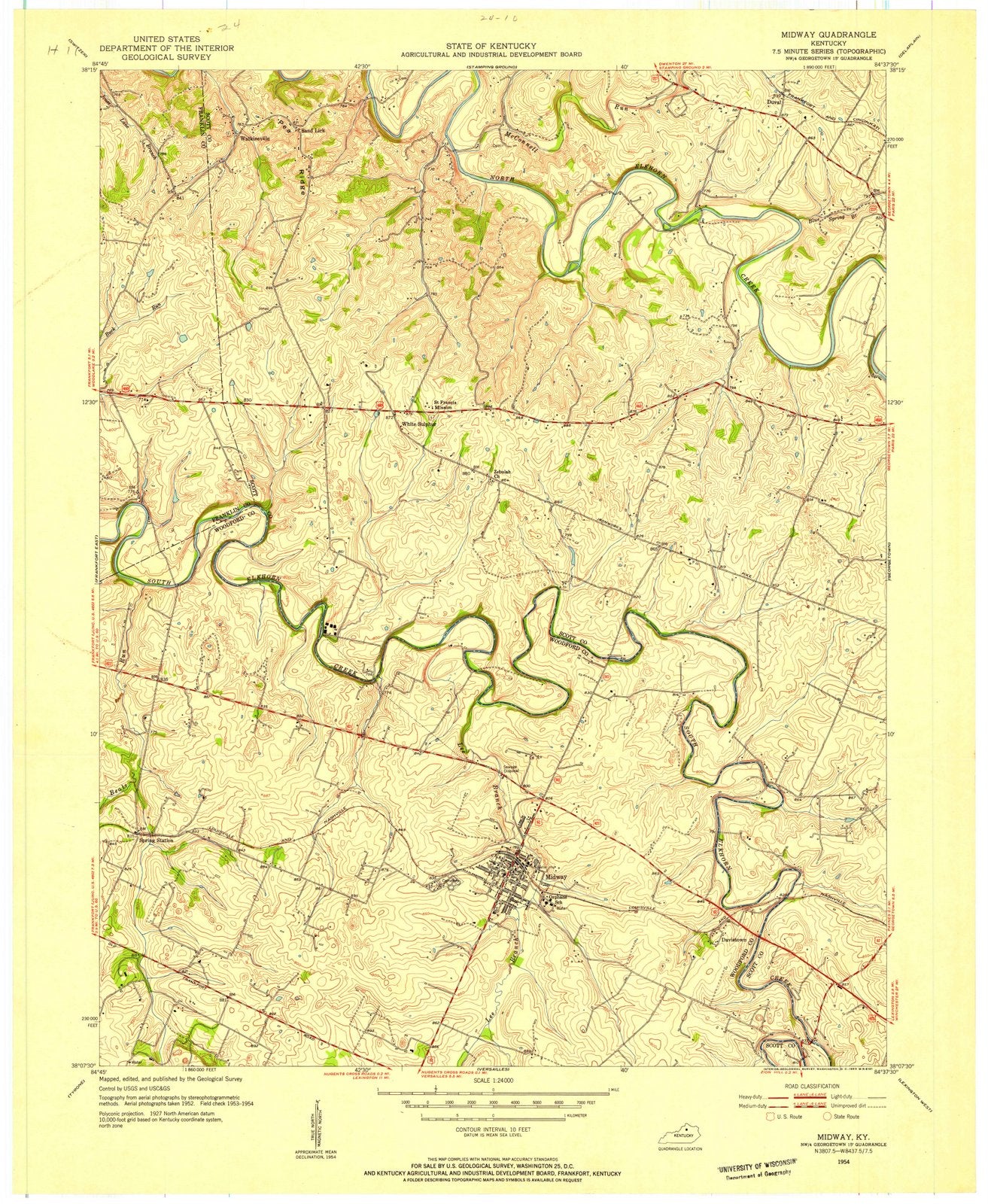 1952 Midway, KY - Kentucky - USGS Topographic Map
