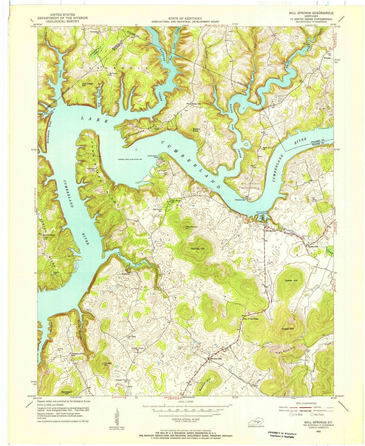 1953 Mill Springs, KY - Kentucky - USGS Topographic Map