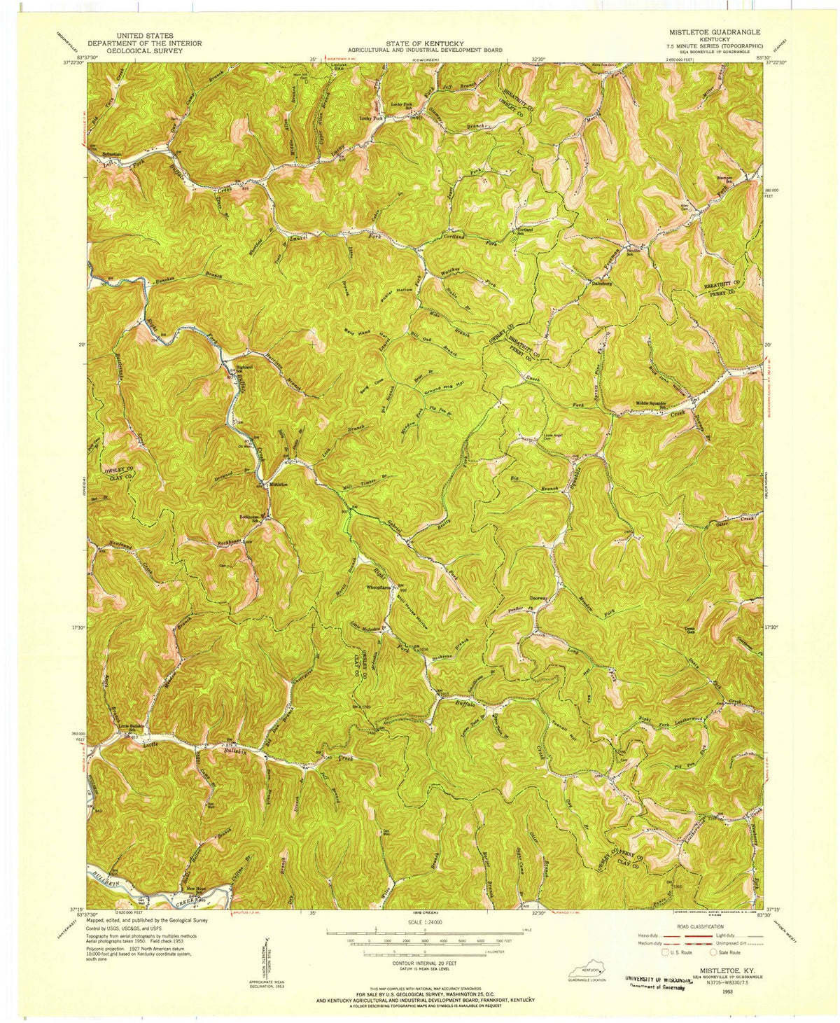 1953 Mistletoe, KY - Kentucky - USGS Topographic Map