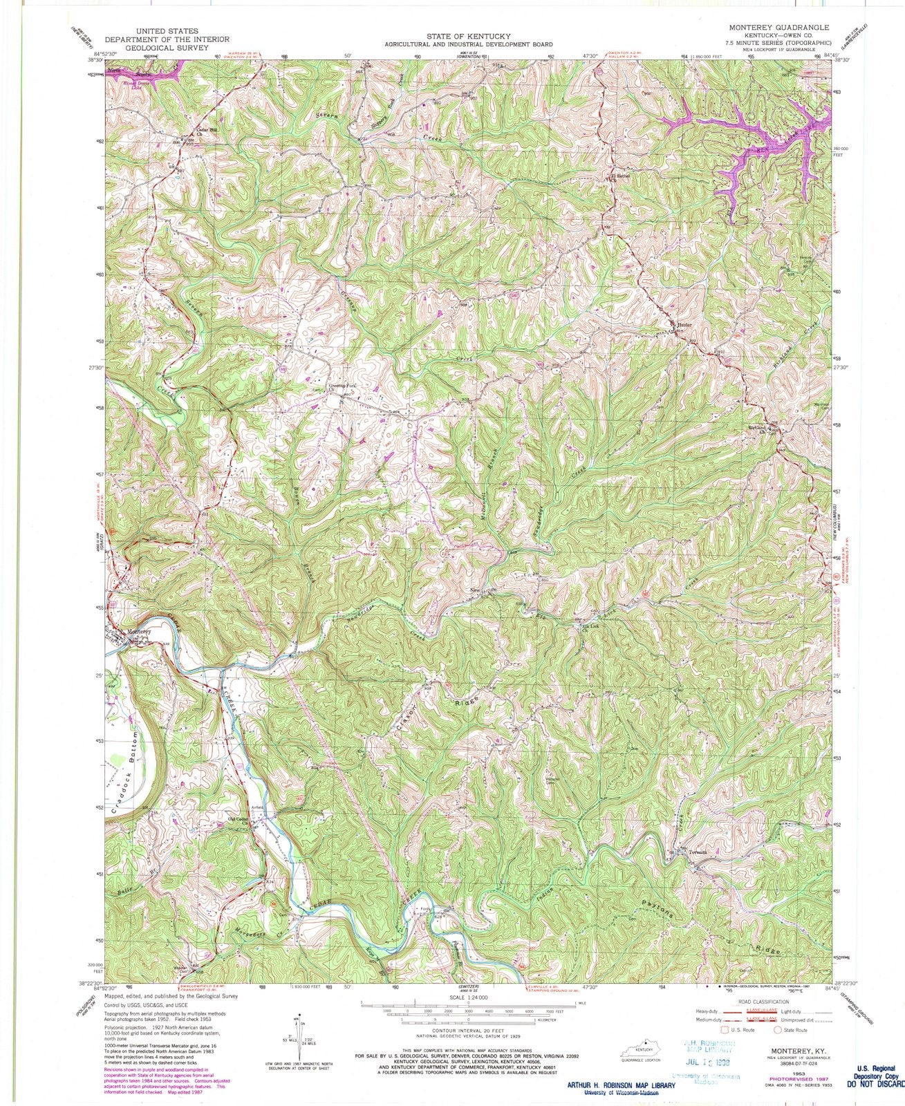 1953 Monterey, KY - Kentucky - USGS Topographic Map