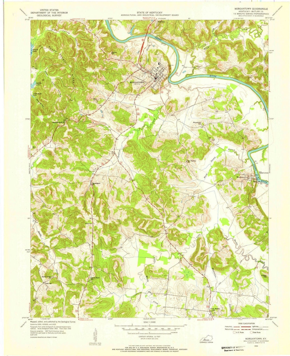 1954 Morgantown, KY - Kentucky - USGS Topographic Map
