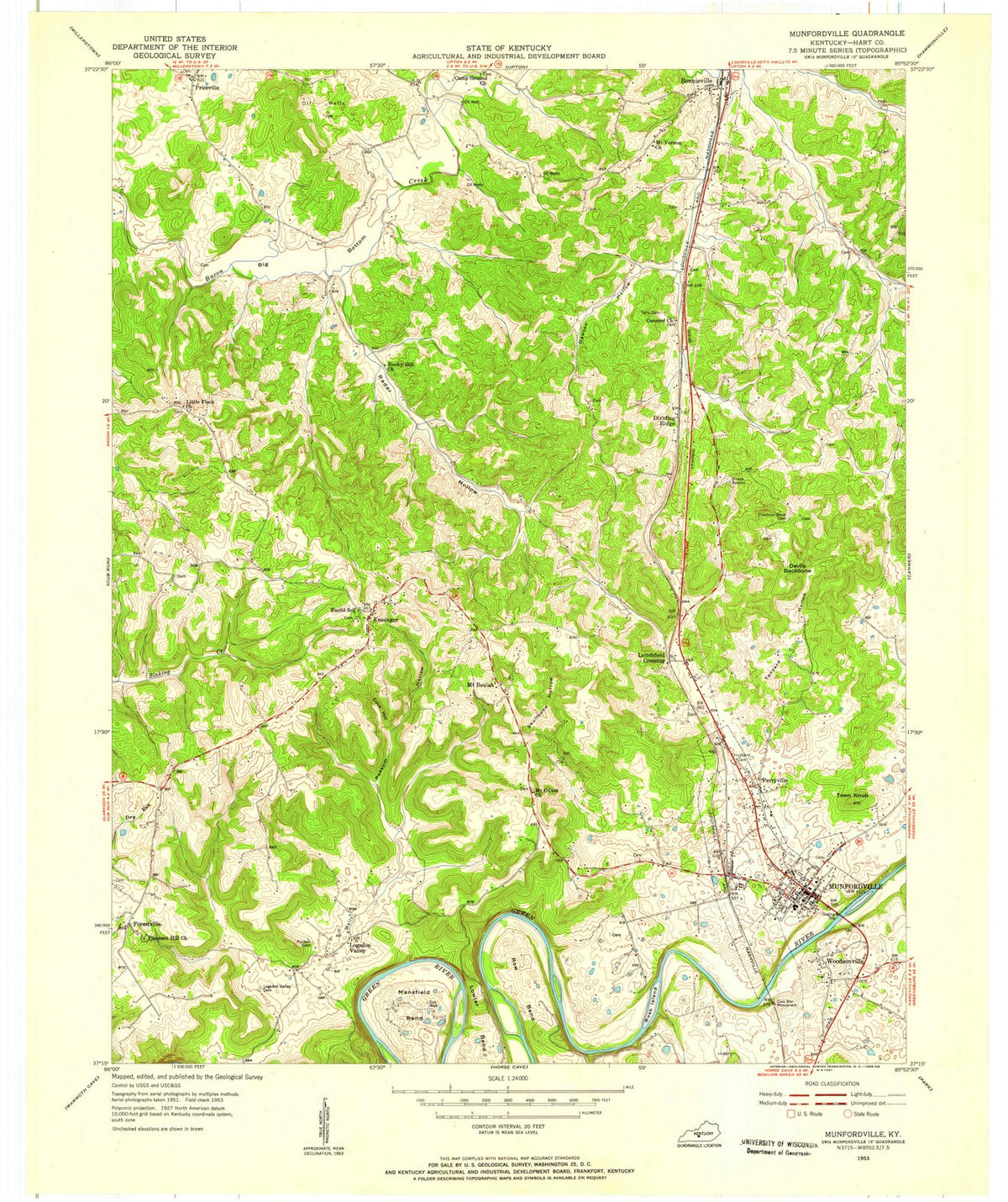 1953 Munfordville, KY - Kentucky - USGS Topographic Map