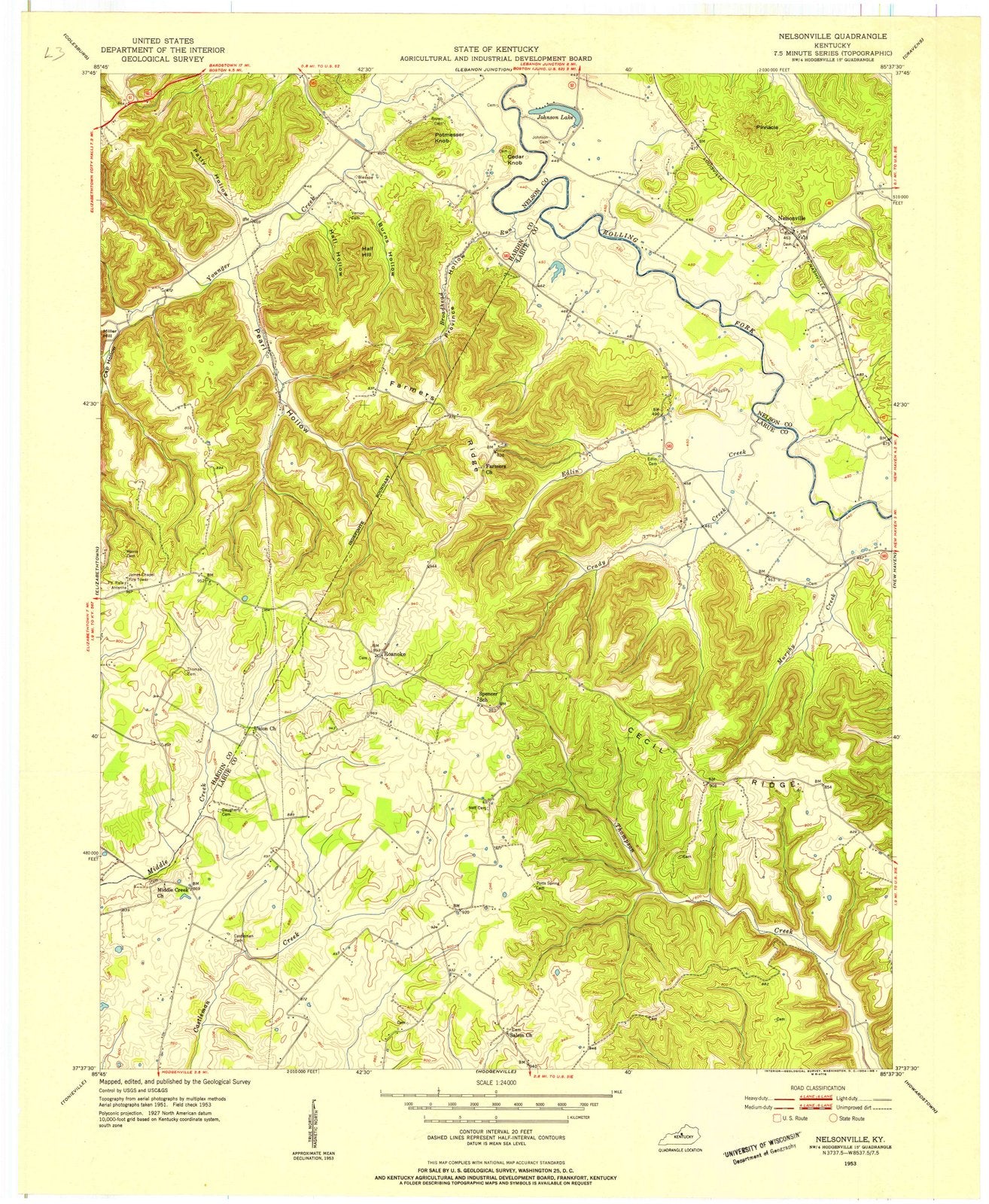 1953 Nelsonville, KY - Kentucky - USGS Topographic Map