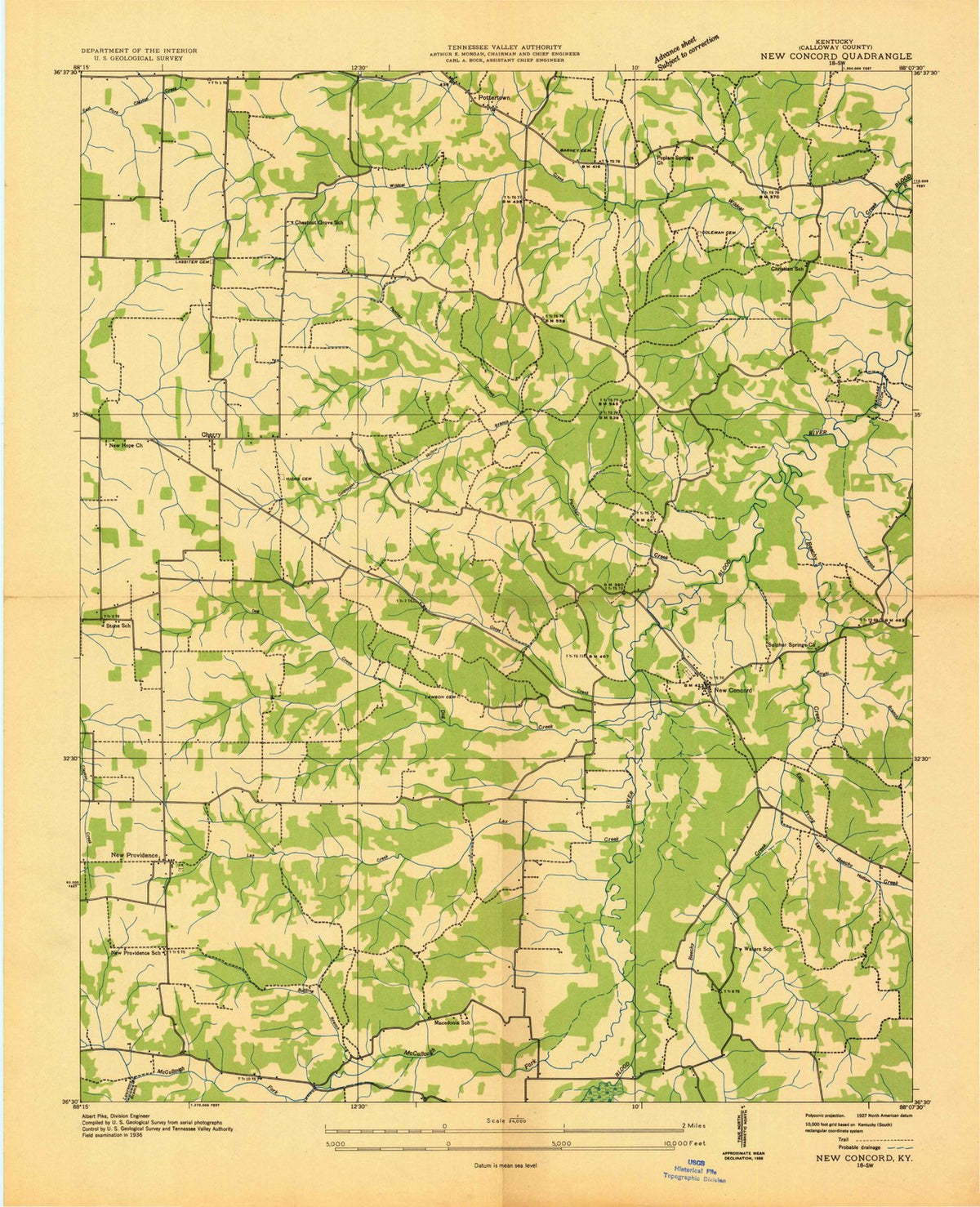 1936 New Concord, KY - Kentucky - USGS Topographic Map