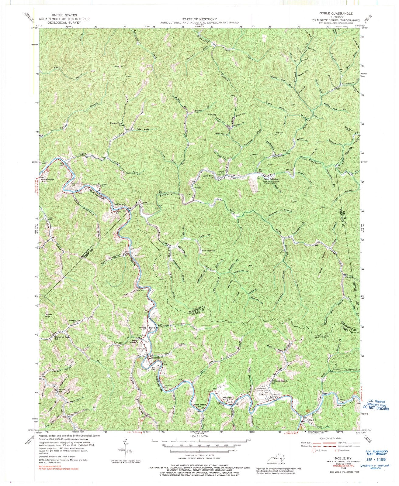 1954 Noble, KY - Kentucky - USGS Topographic Map