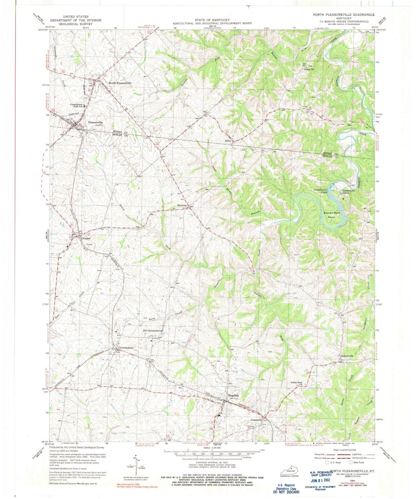 1954 North Pleasureville, KY - Kentucky - USGS Topographic Map