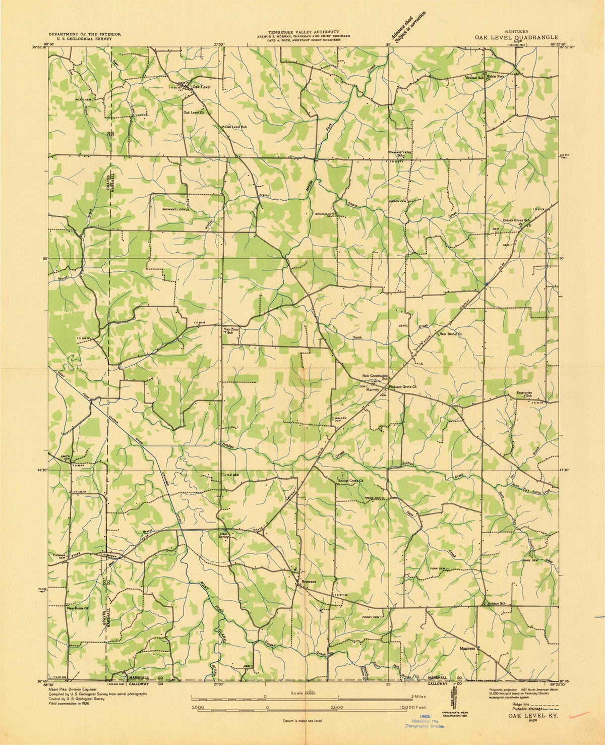 1936 Oak Level, KY - Kentucky - USGS Topographic Map