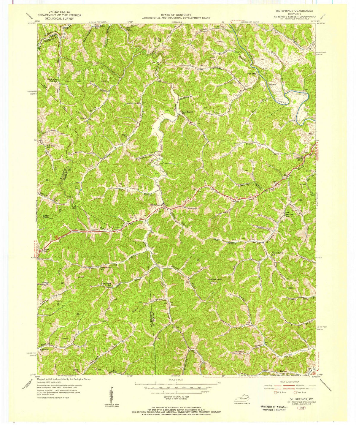 1954 Oil Springs, KY - Kentucky - USGS Topographic Map