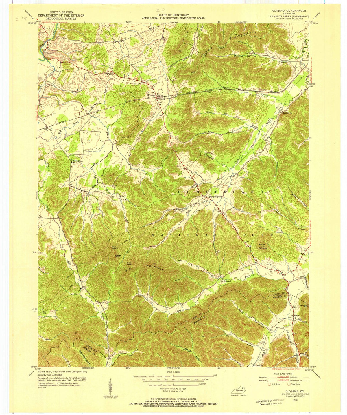 1953 Olympia, KY - Kentucky - USGS Topographic Map