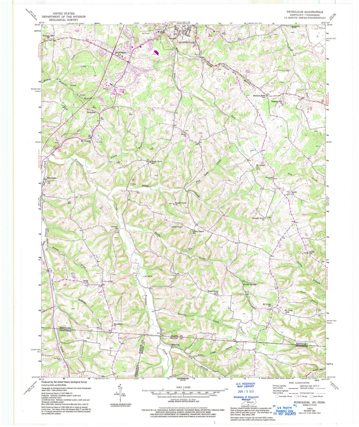1954 Petroleum, KY - Kentucky - USGS Topographic Map