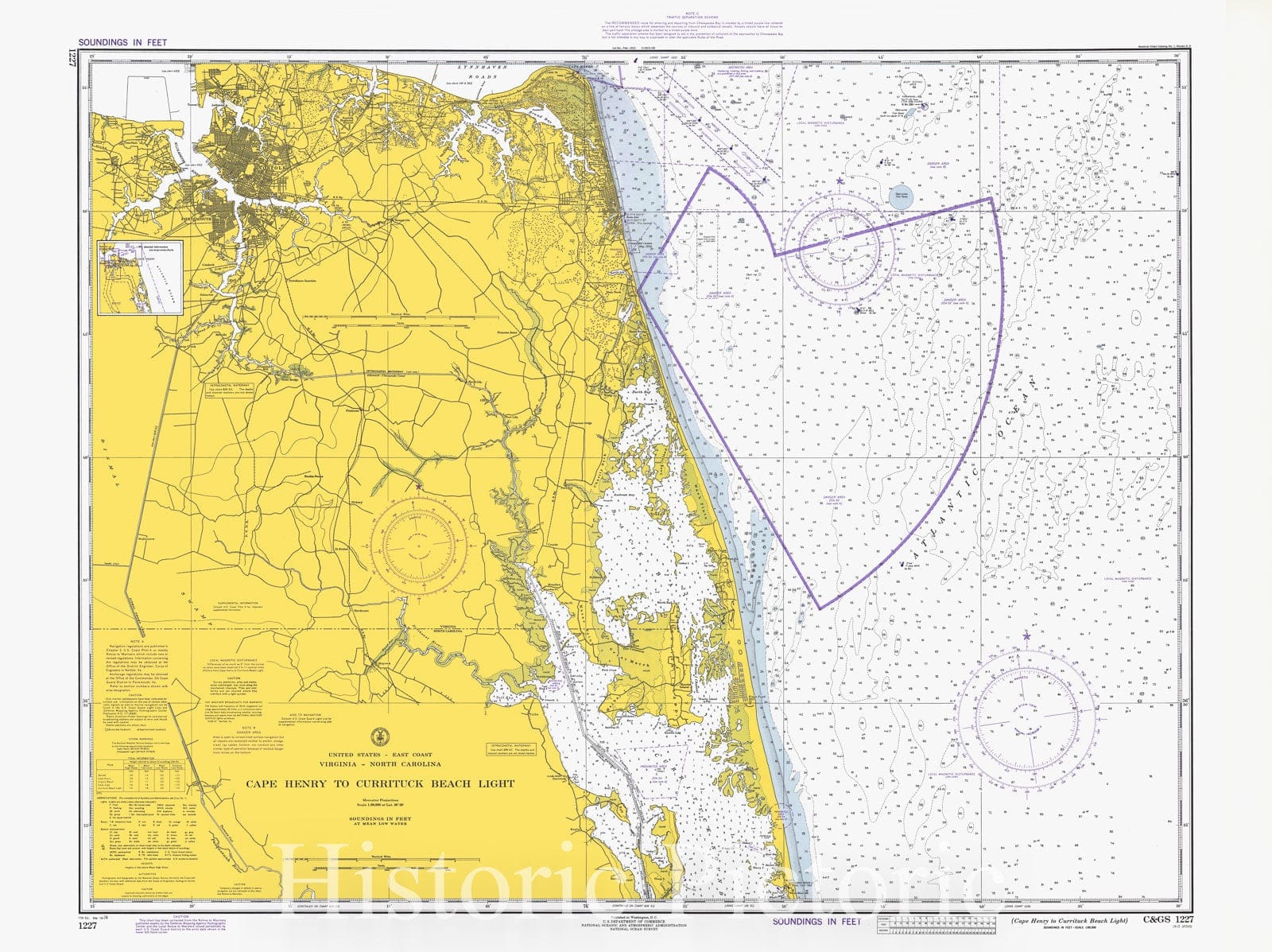 Historic Nautical Map - Cape Henry To Currituck Beach Light, 1974 NOAA Chart - Virginia, North Carolina (VA, NC) - Vintage Wall Art