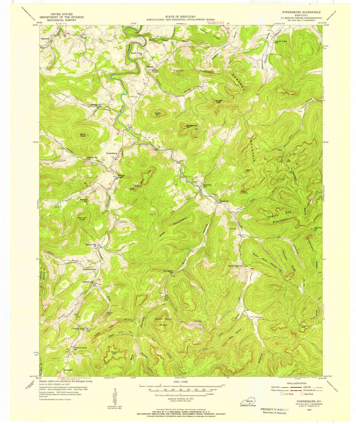 1954 Powersburg, KY - Kentucky - USGS Topographic Map