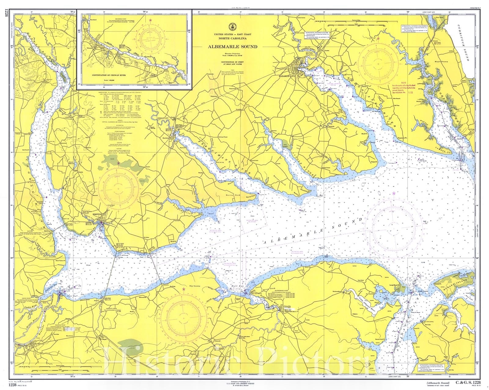 Historic Nautical Map - Albemarle Sound, 1957 NOAA Chart - North Carolina (NC) - Vintage Wall Art