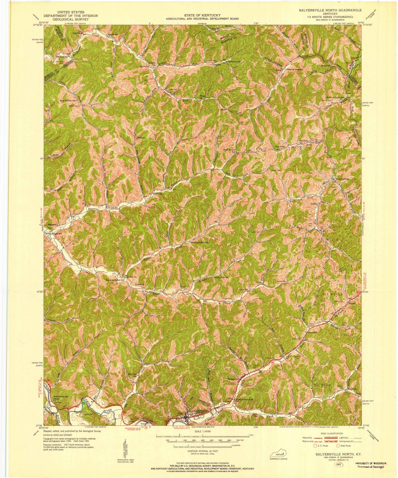 1951 Salyersville North, KY - Kentucky - USGS Topographic Map