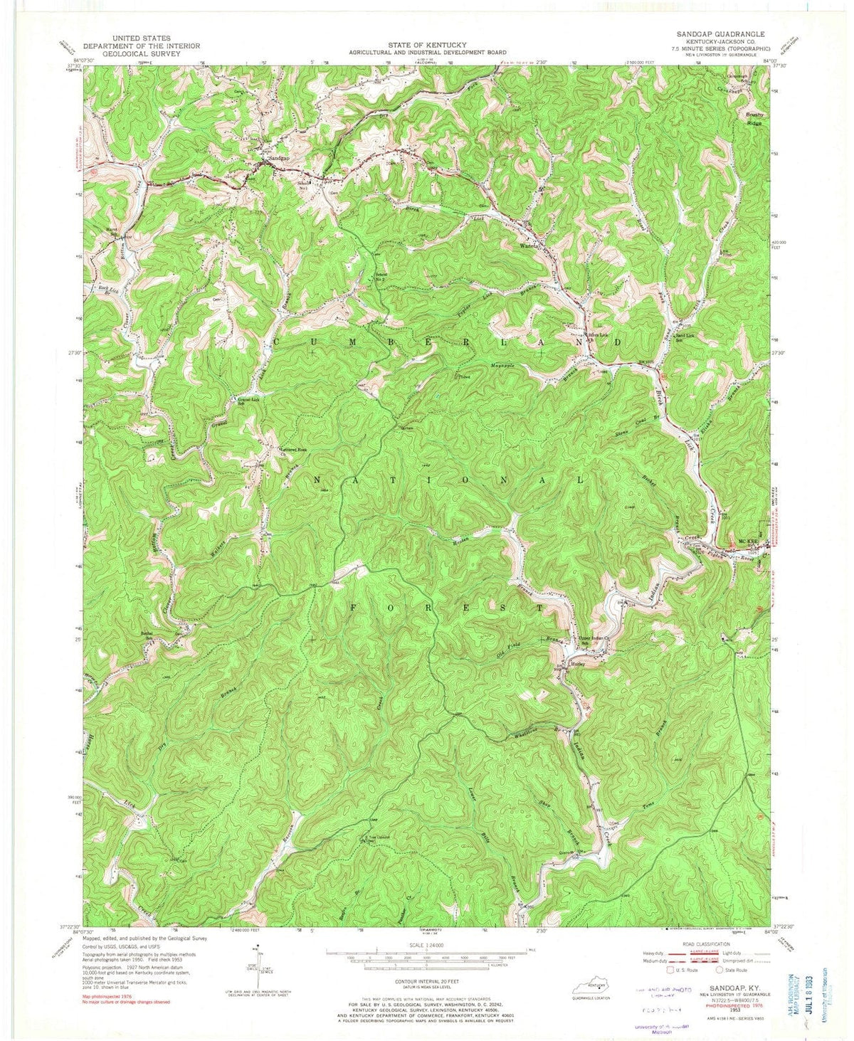 1953 Sandgap, KY - Kentucky - USGS Topographic Map