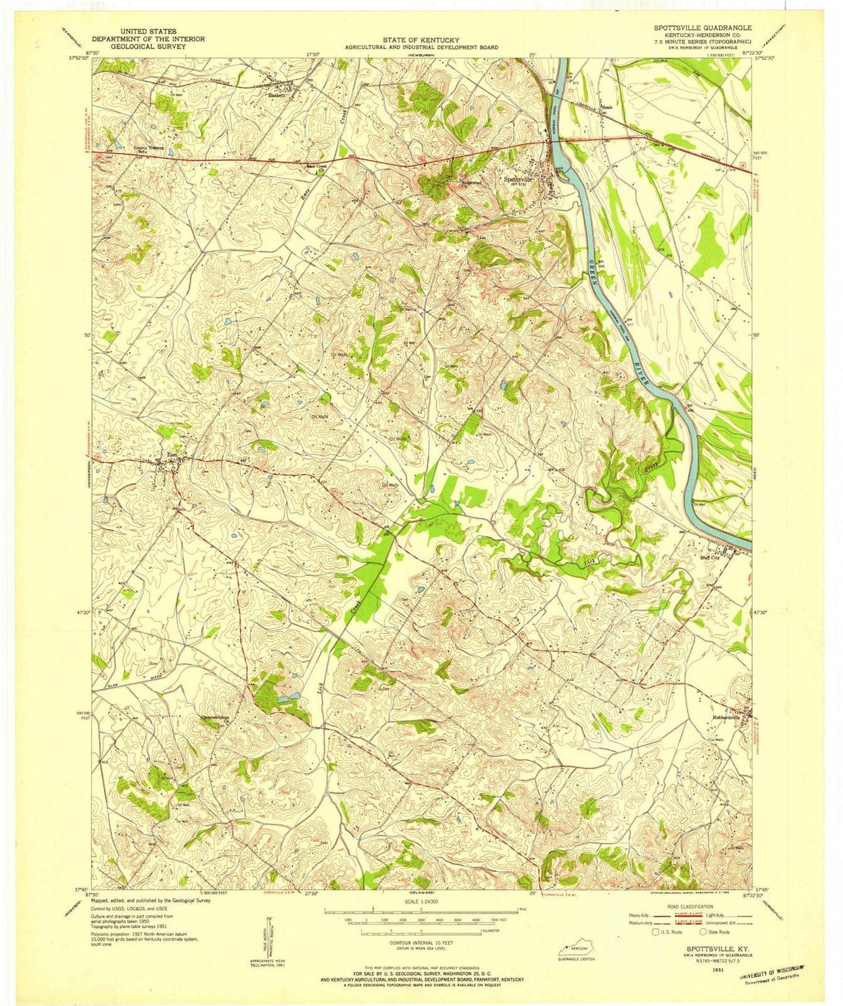 1951 Spottsville, KY - Kentucky - USGS Topographic Map