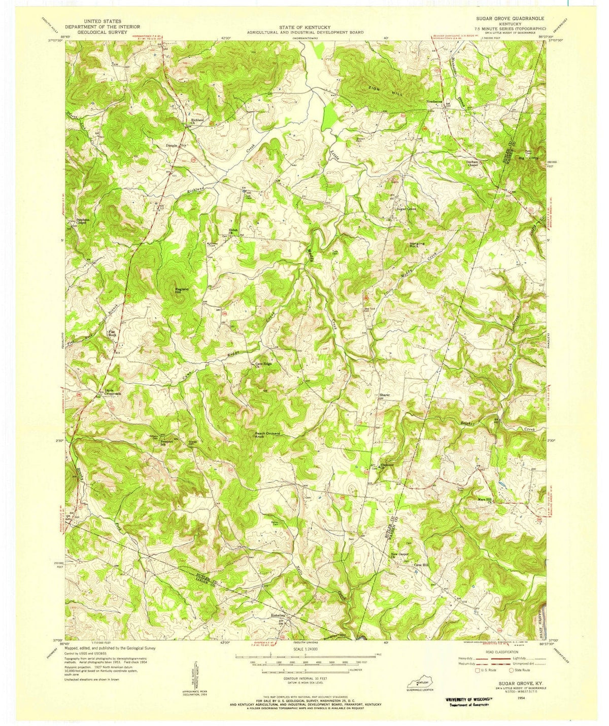 1954 Sugar Grove, KY - Kentucky - USGS Topographic Map