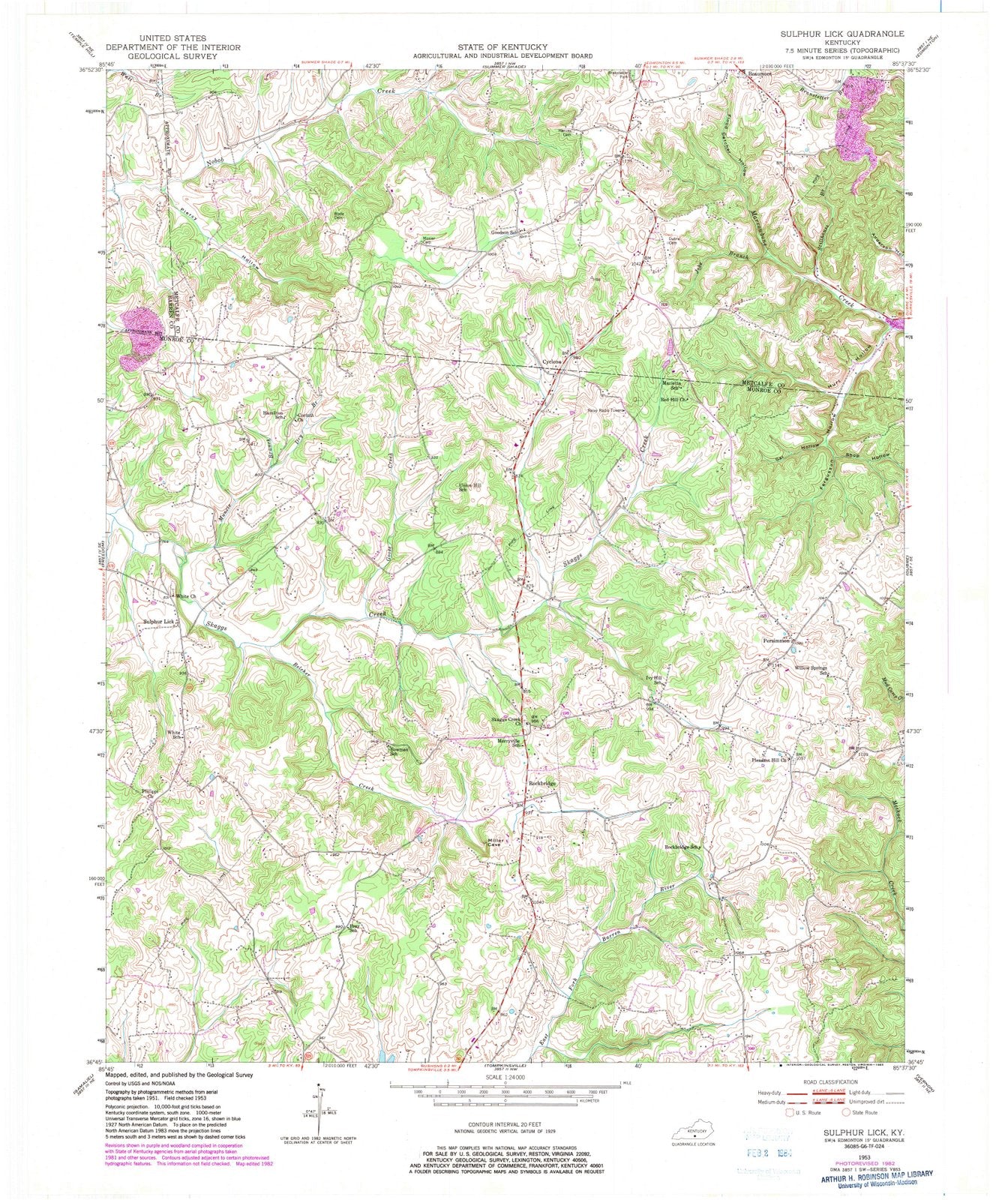 1953 Sulphur Lick, KY - Kentucky - USGS Topographic Map