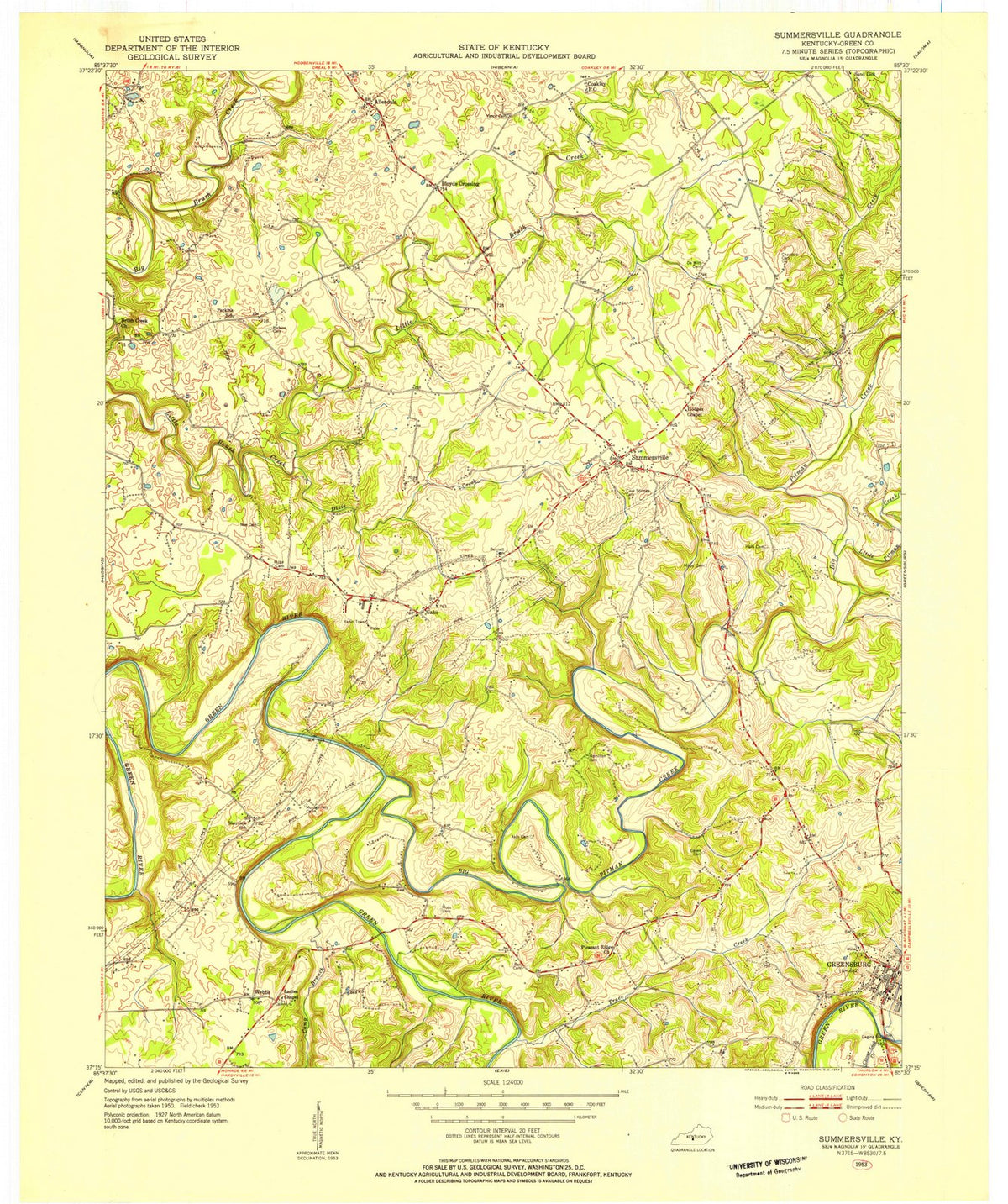 1953 Summersville, KY - Kentucky - USGS Topographic Map