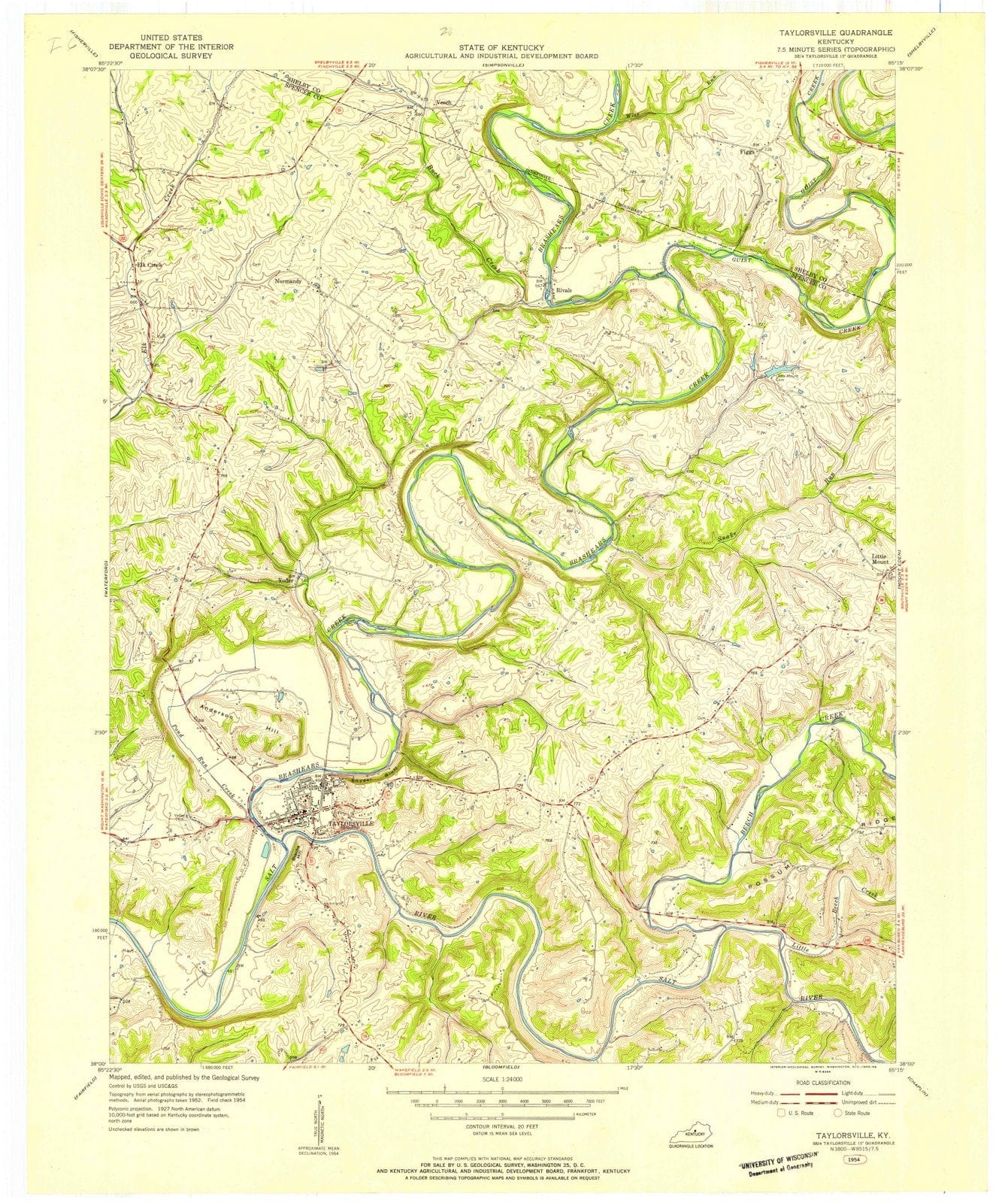 1954 Taylorsville, KY - Kentucky - USGS Topographic Map