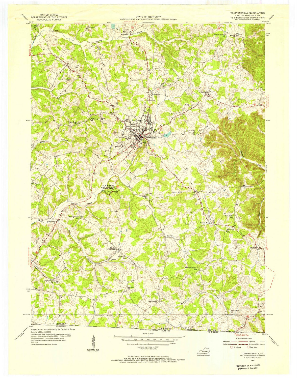 1954 Tompkinsville, KY - Kentucky - USGS Topographic Map
