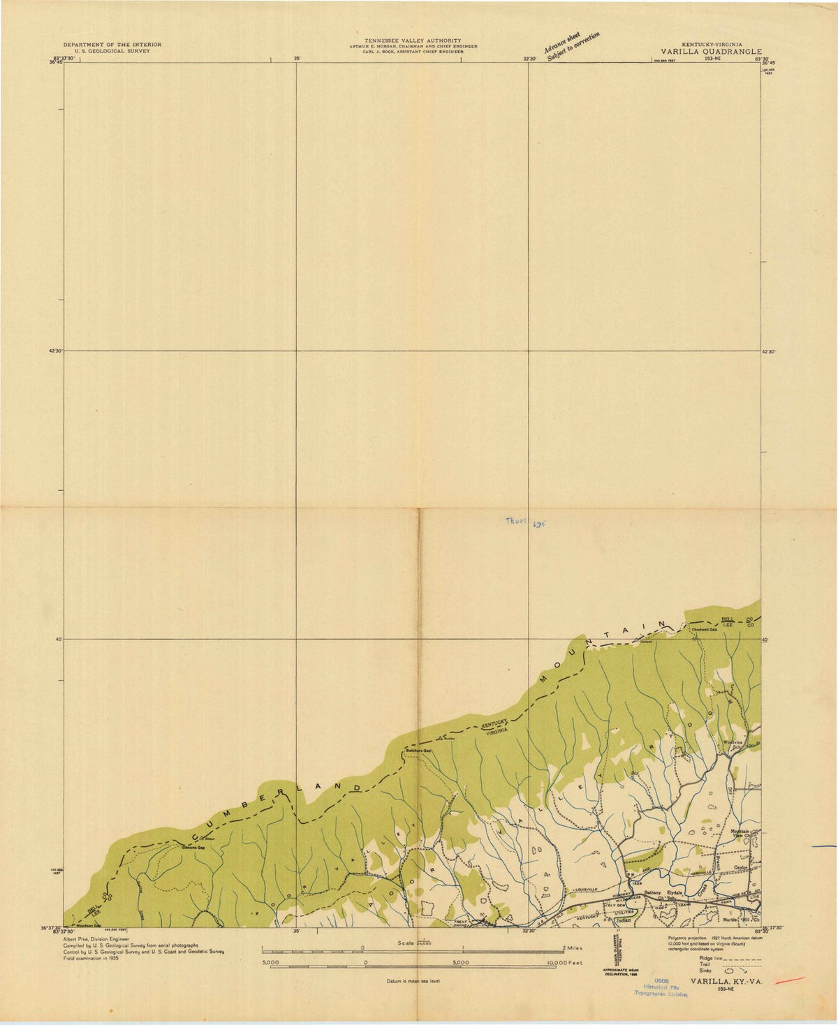 1935 Varilla, KY - Kentucky - USGS Topographic Map