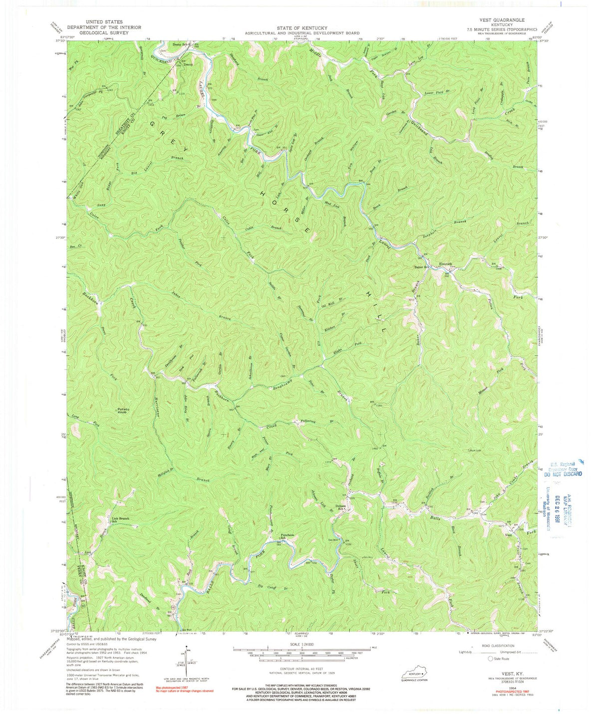 1954 Vest, KY - Kentucky - USGS Topographic Map