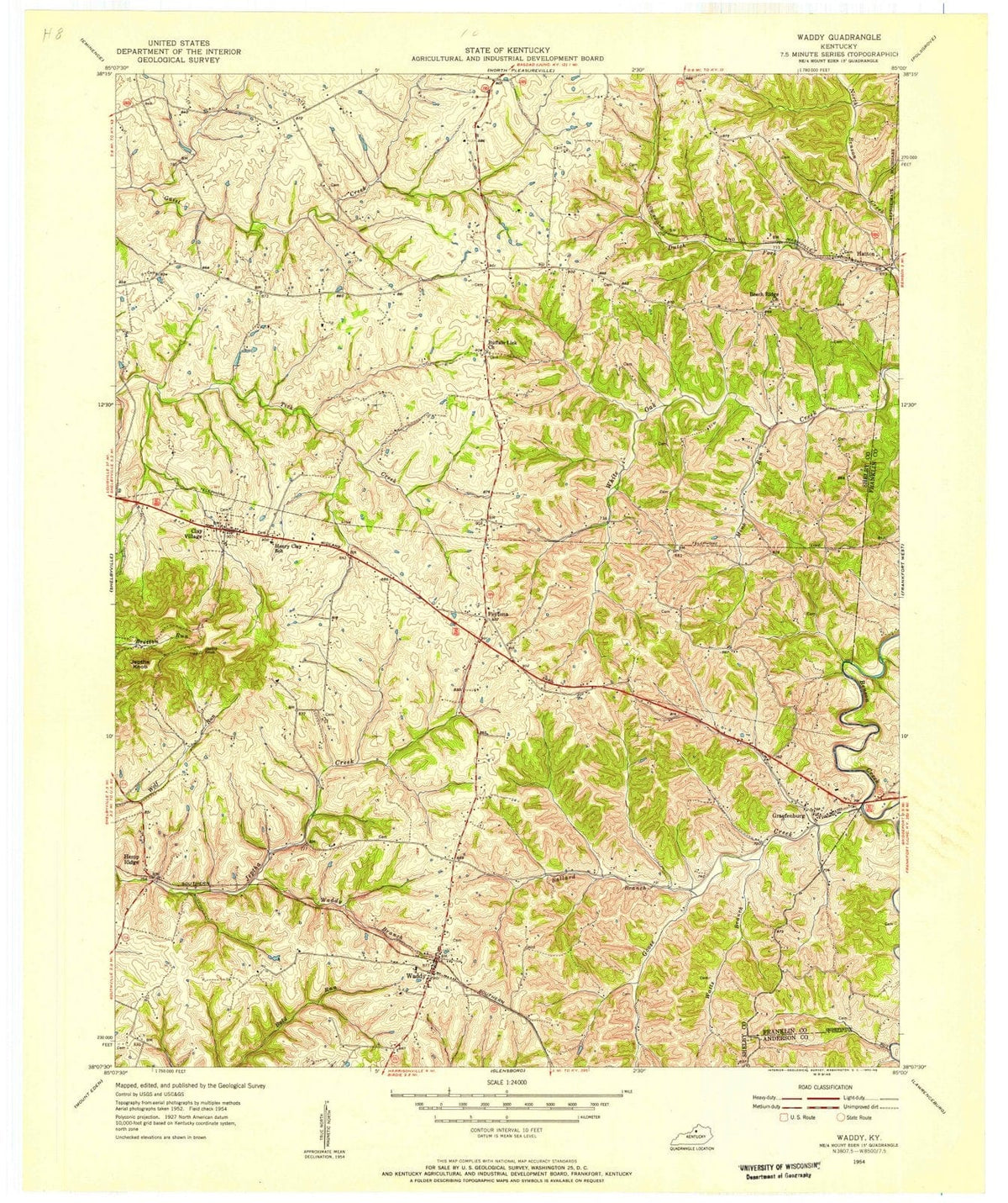 1954 Waddy, KY - Kentucky - USGS Topographic Map