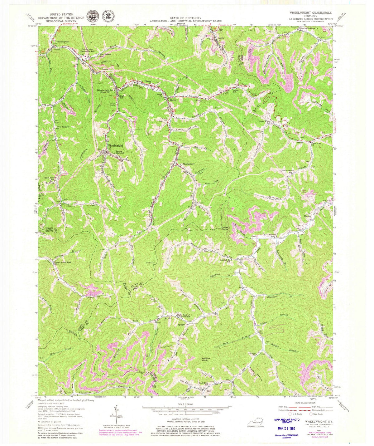 1954 Wheelwright, KY - Kentucky - USGS Topographic Map
