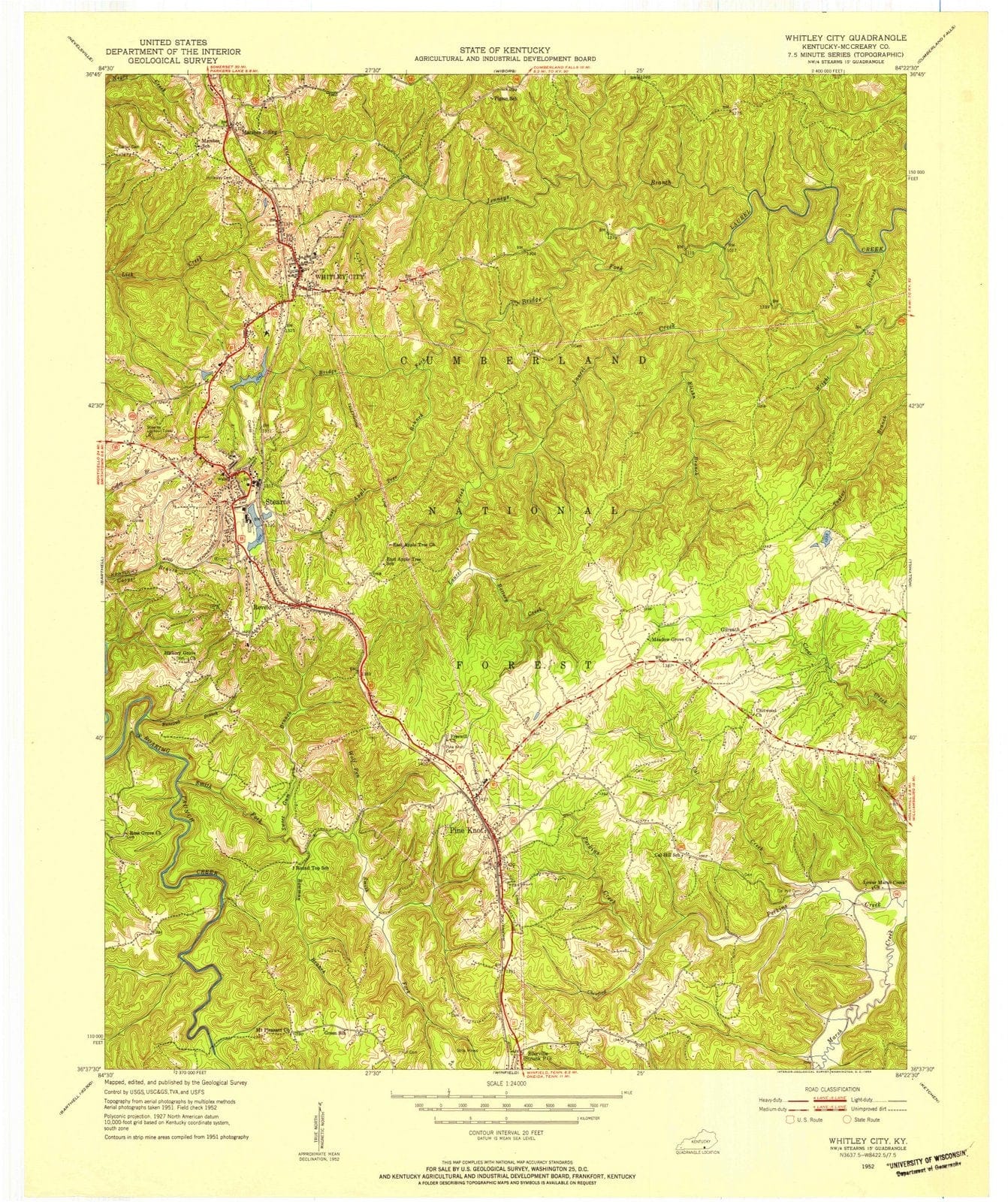 1952 Whitley City, KY - Kentucky - USGS Topographic Map