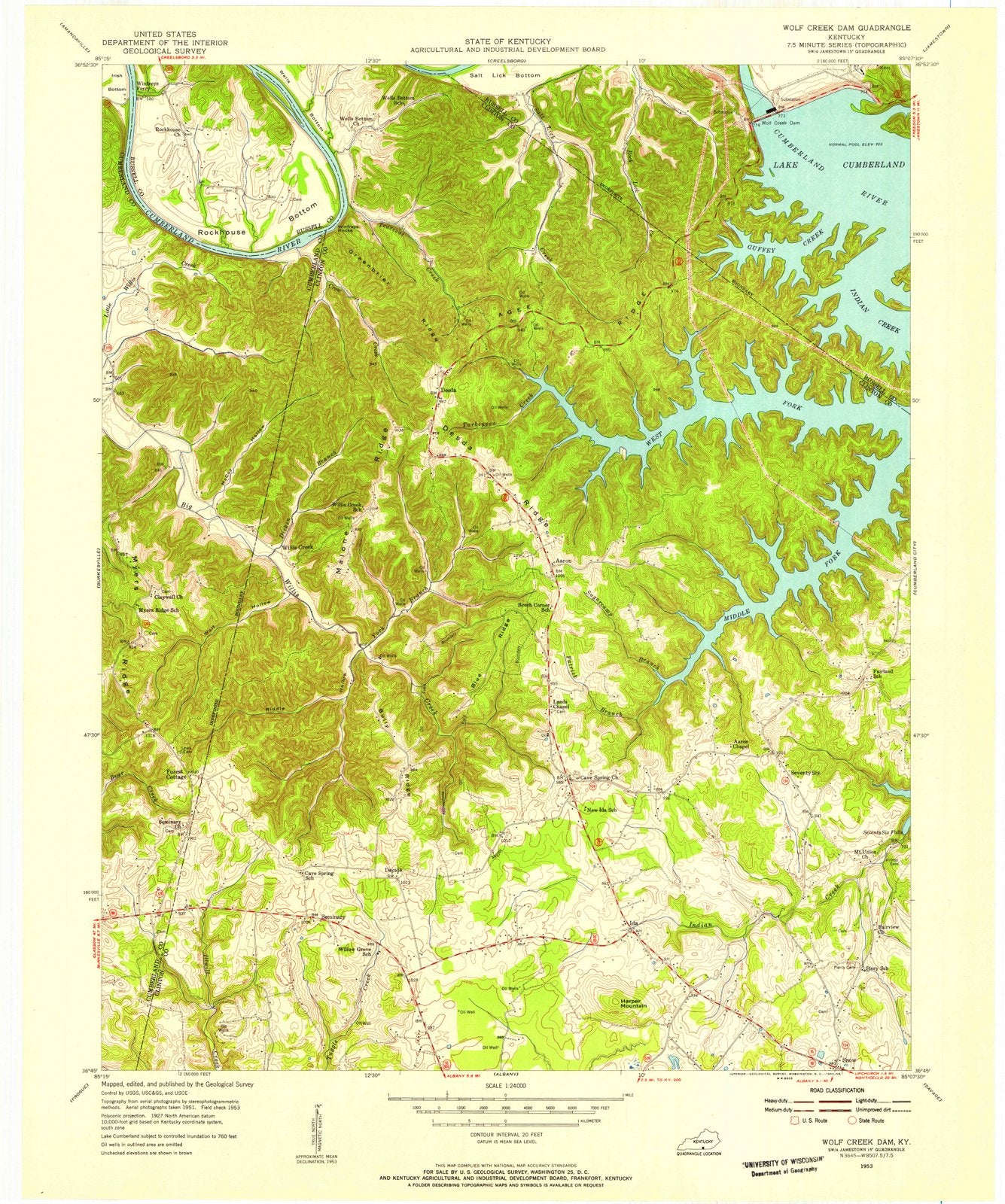 1953 Wolf Creek Dam, KY - Kentucky - USGS Topographic Map