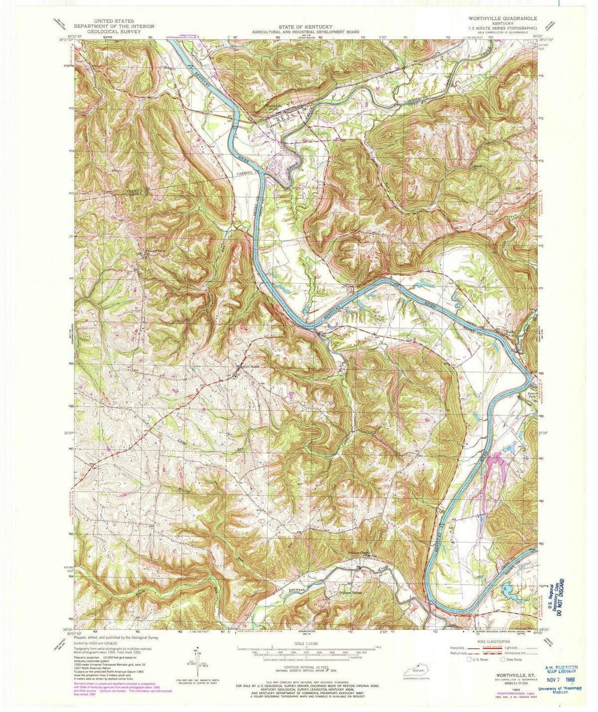 1952 Worthville, KY - Kentucky - USGS Topographic Map