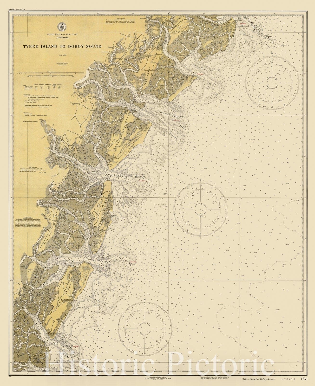 Historic Nautical Map - Tybee Island To Dobby Sound, 1928 NOAA Chart - Georgia (GA) - Vintage Wall Art