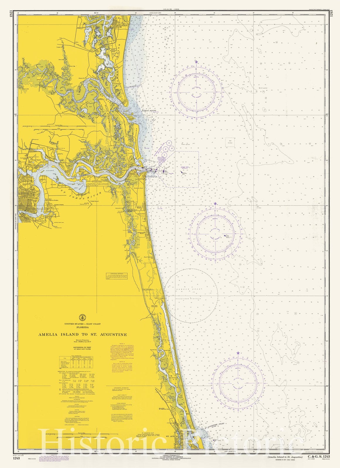 Historic Nautical Map - Amelia Island To St. Augustine, 1971 NOAA Chart - Florida (FL) - Vintage Wall Art