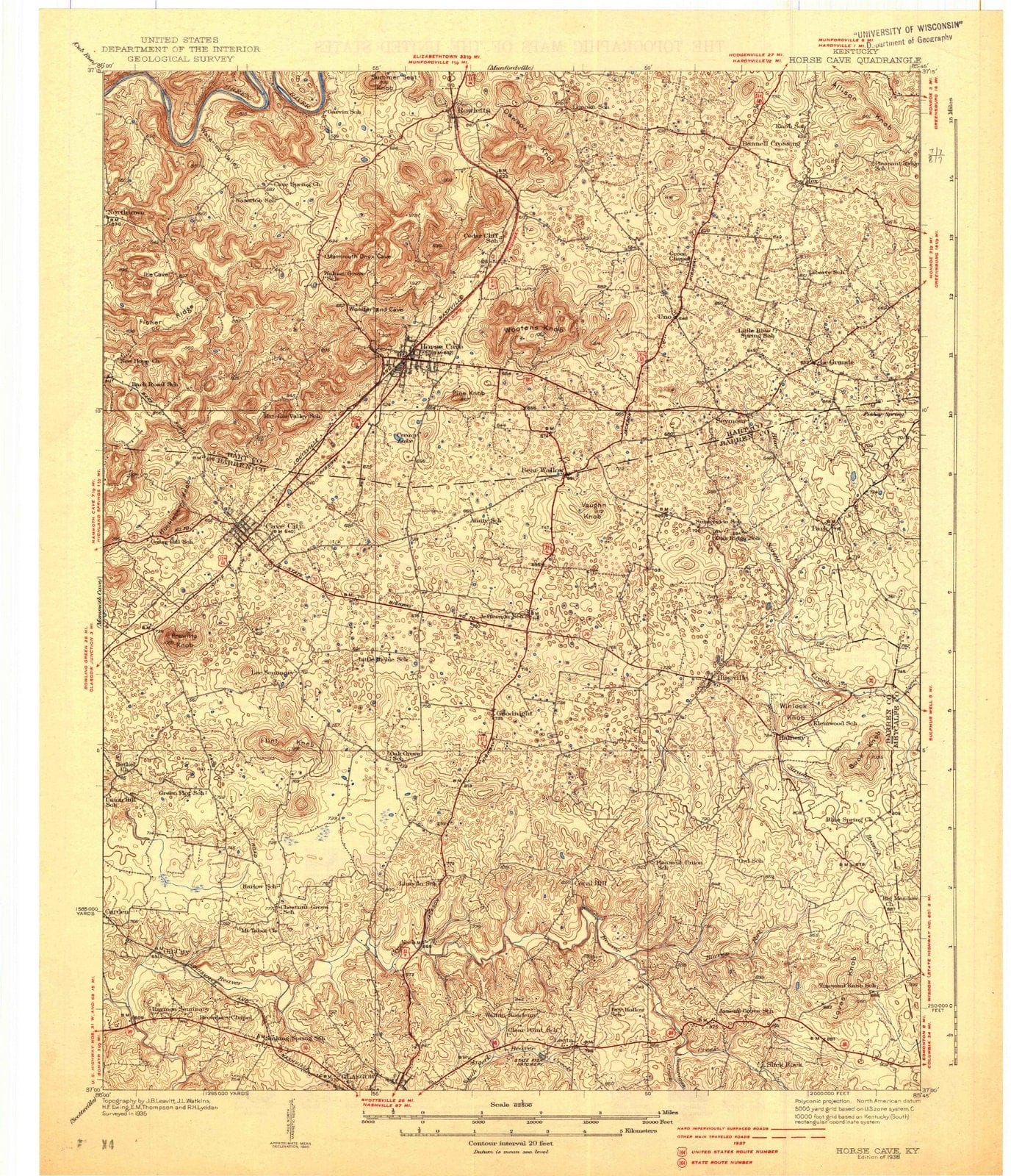 1938 Horse Cave, KY - Kentucky - USGS Topographic Map