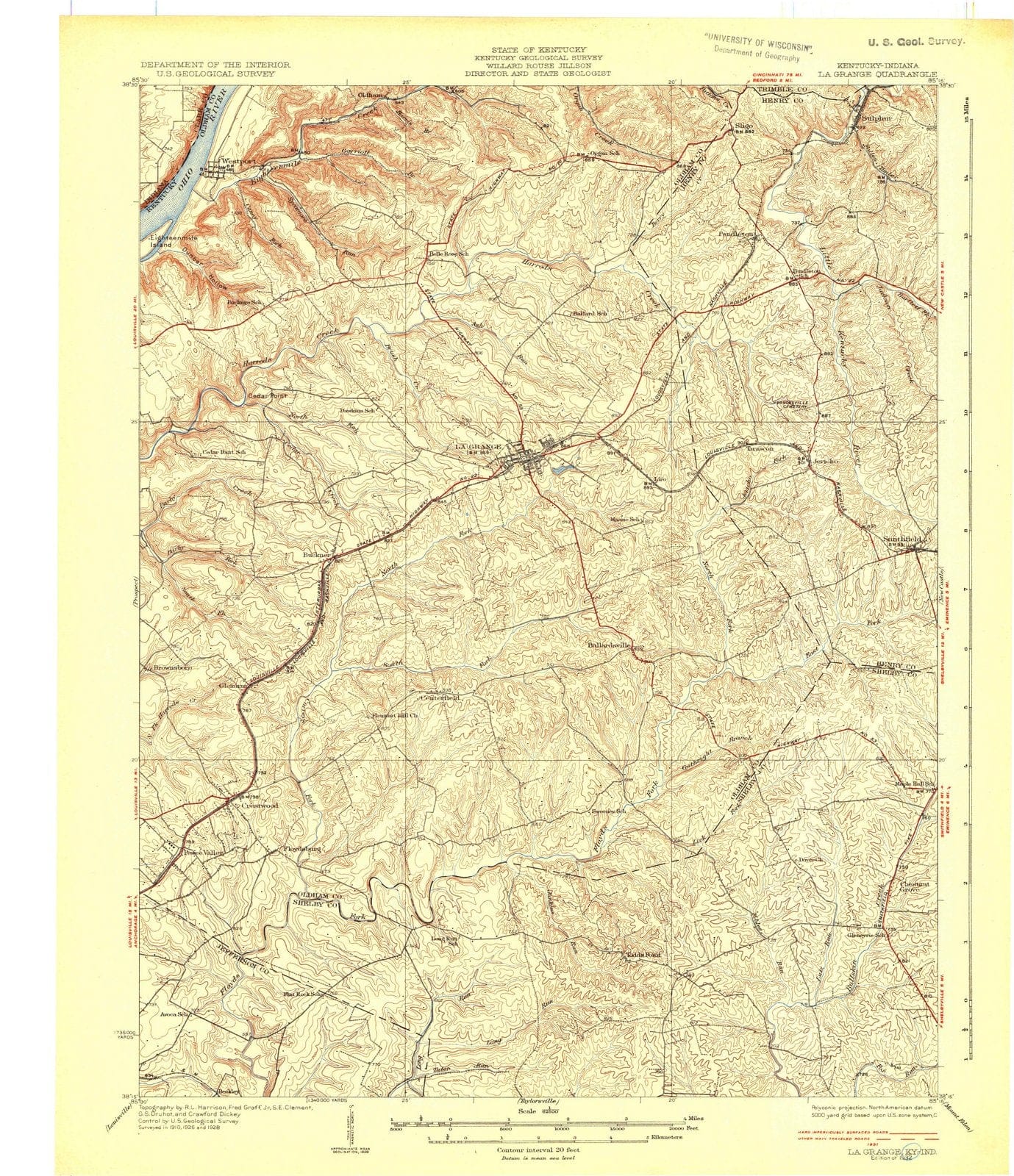 1932 La Grange, KY - Kentucky - USGS Topographic Map