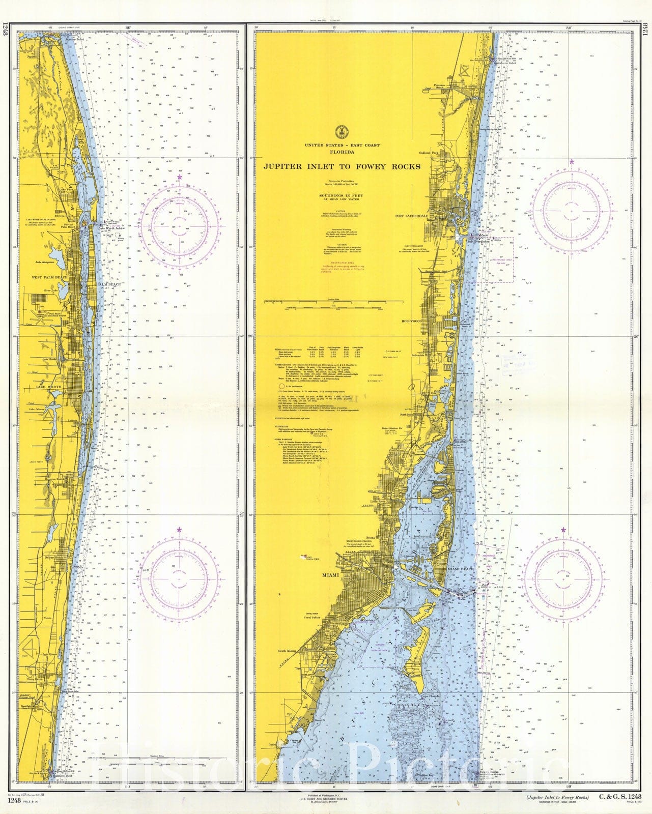 Historic Nautical Map - Jupiter Inlet To Fowey Rocks, 1958 NOAA Chart - Florida (FL) - Vintage Wall Art